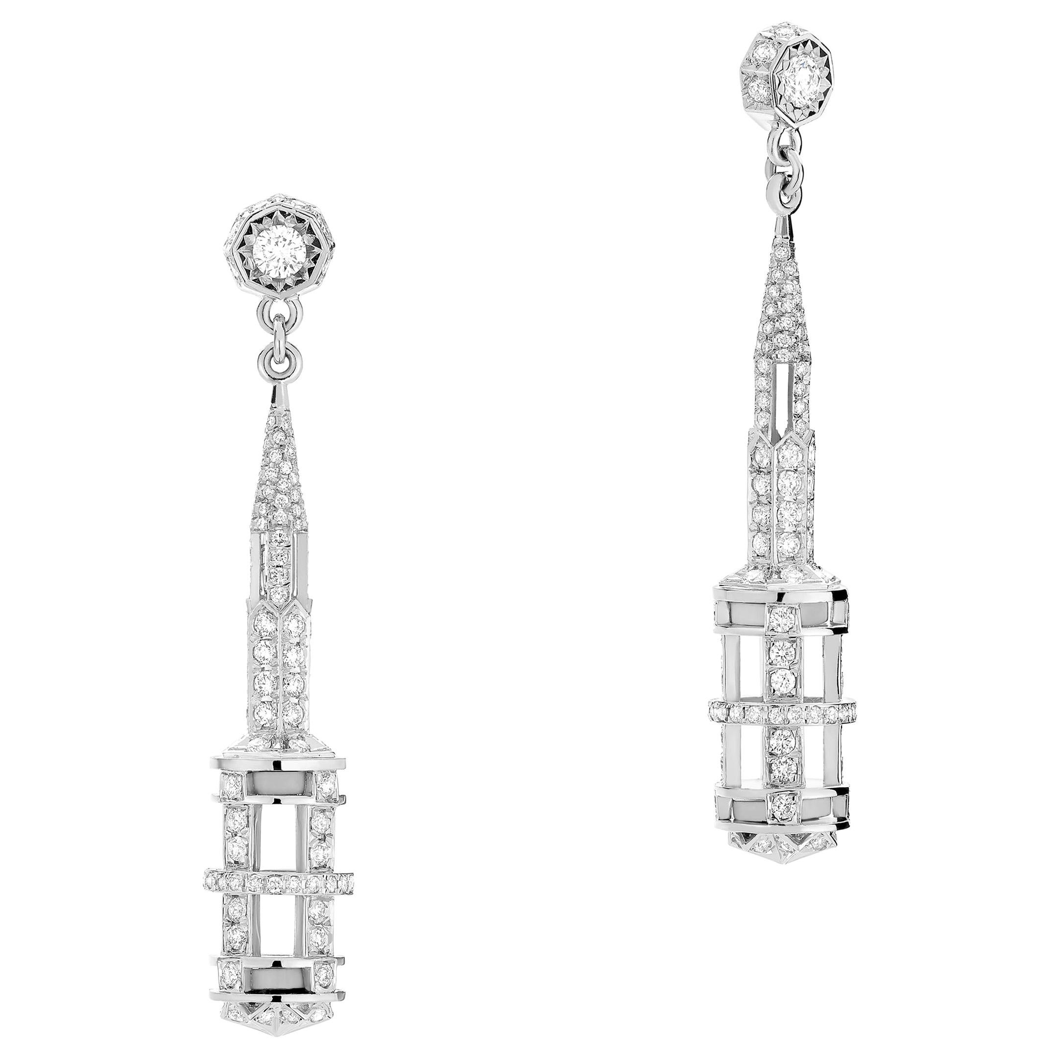 19 Karat White Gold Platinum Diamonds Mammoth Ivory Chandelier Earrings For Sale