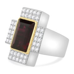 19 Karat White & Yellow Gold Rubellite Tourmaline and Diamond Cross Ring