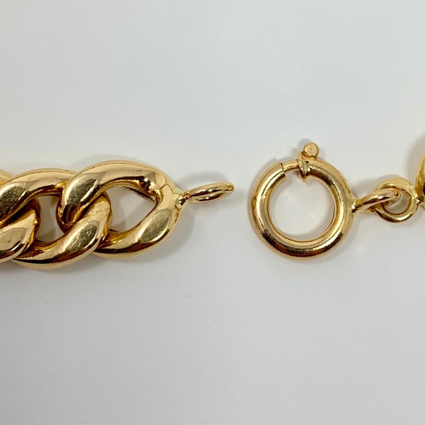 Women's or Men's 19 Karat Yellow Gold Hollow Cuban Curb Link Chain Bracelet