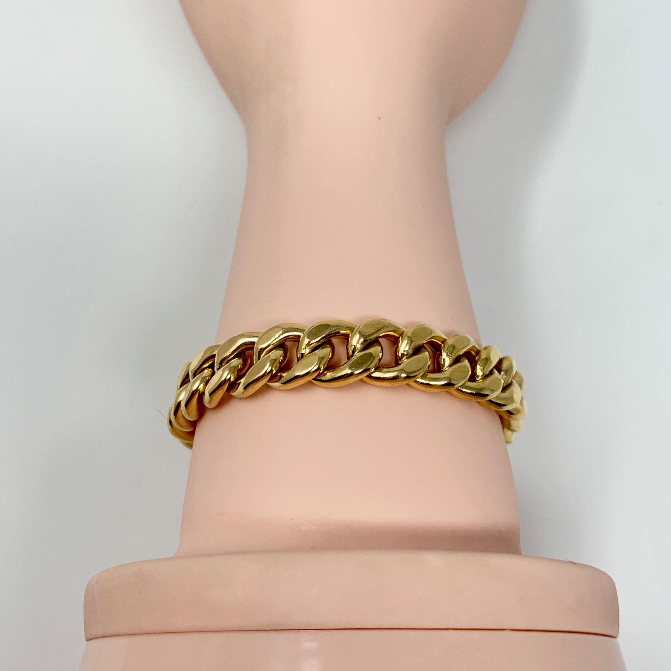 19 Karat Yellow Gold Hollow Cuban Curb Link Chain Bracelet 2