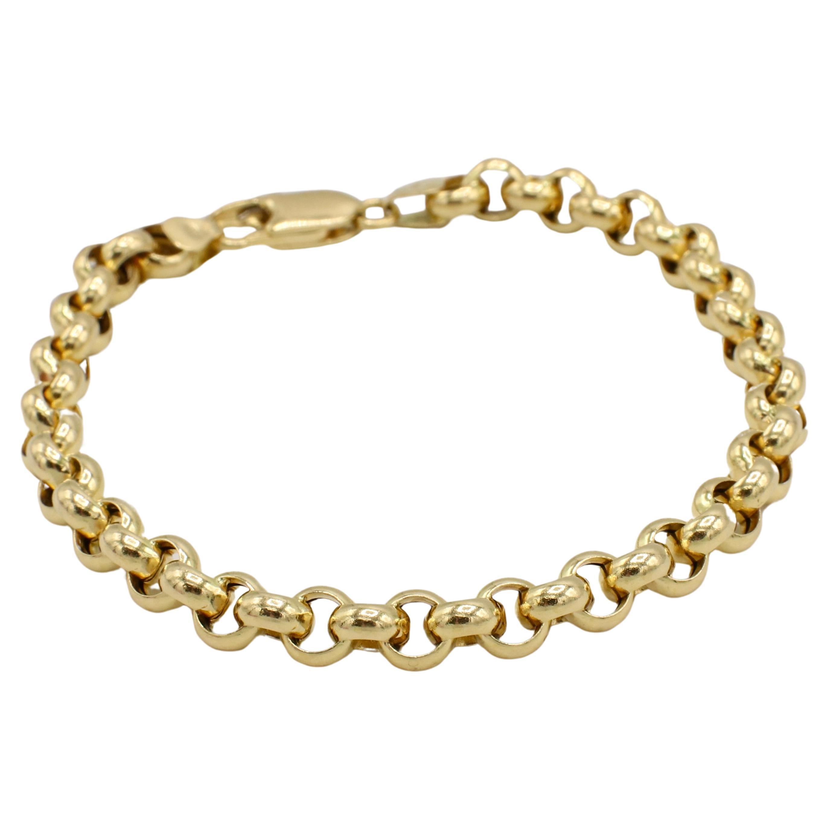 19 Karat Yellow Gold Rolo Link Chain Bracelet 
Metal: 14k yellow gold
Weight: 11.78 grams
Width: 6.5mm
Length: 7.5 inches
Signed: European hallmarks, 800

