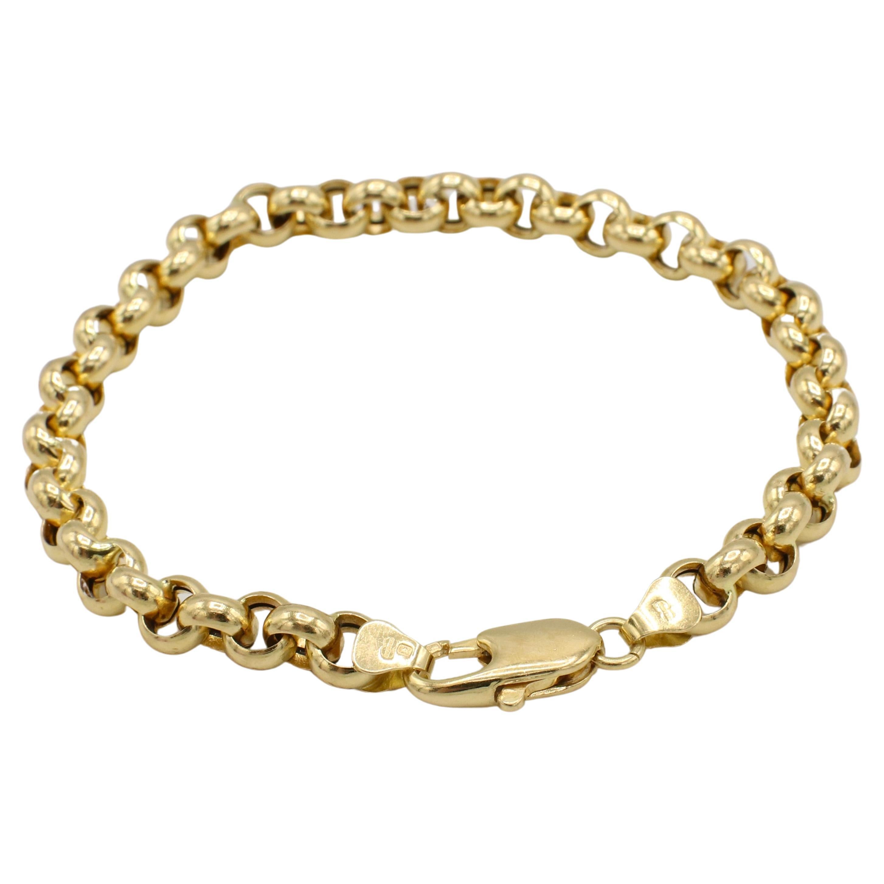 Modern 19 Karat Yellow Gold Rolo Link Chain Bracelet  For Sale