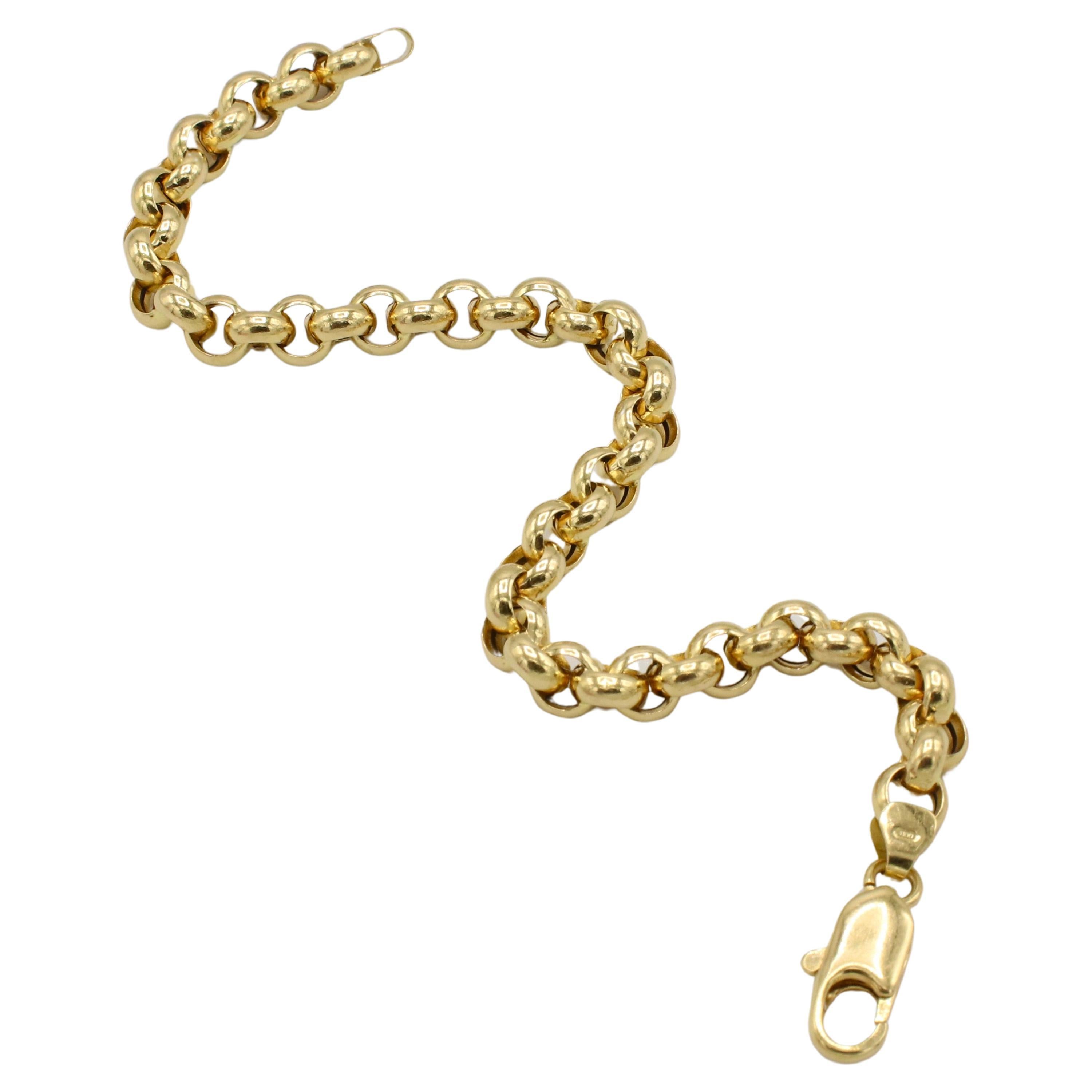 19 Karat Yellow Gold Rolo Link Chain Bracelet  For Sale