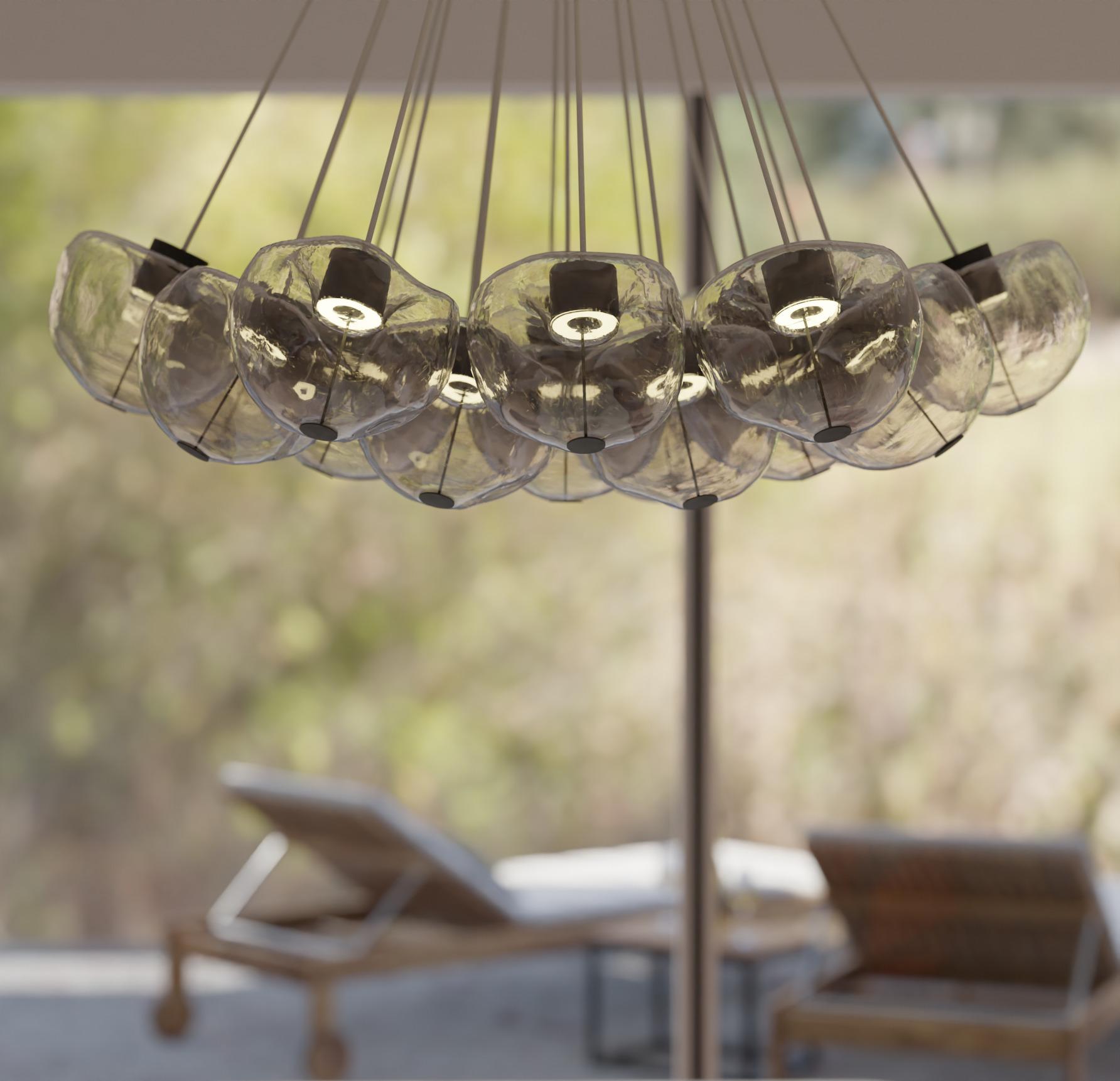 Modern 19 lights artistic Murano glass chandelier with amorphous glass spheres For Sale