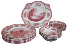 19 Pc Johnson Bros Transferware Old Britain Castles Platter Plates Bowls