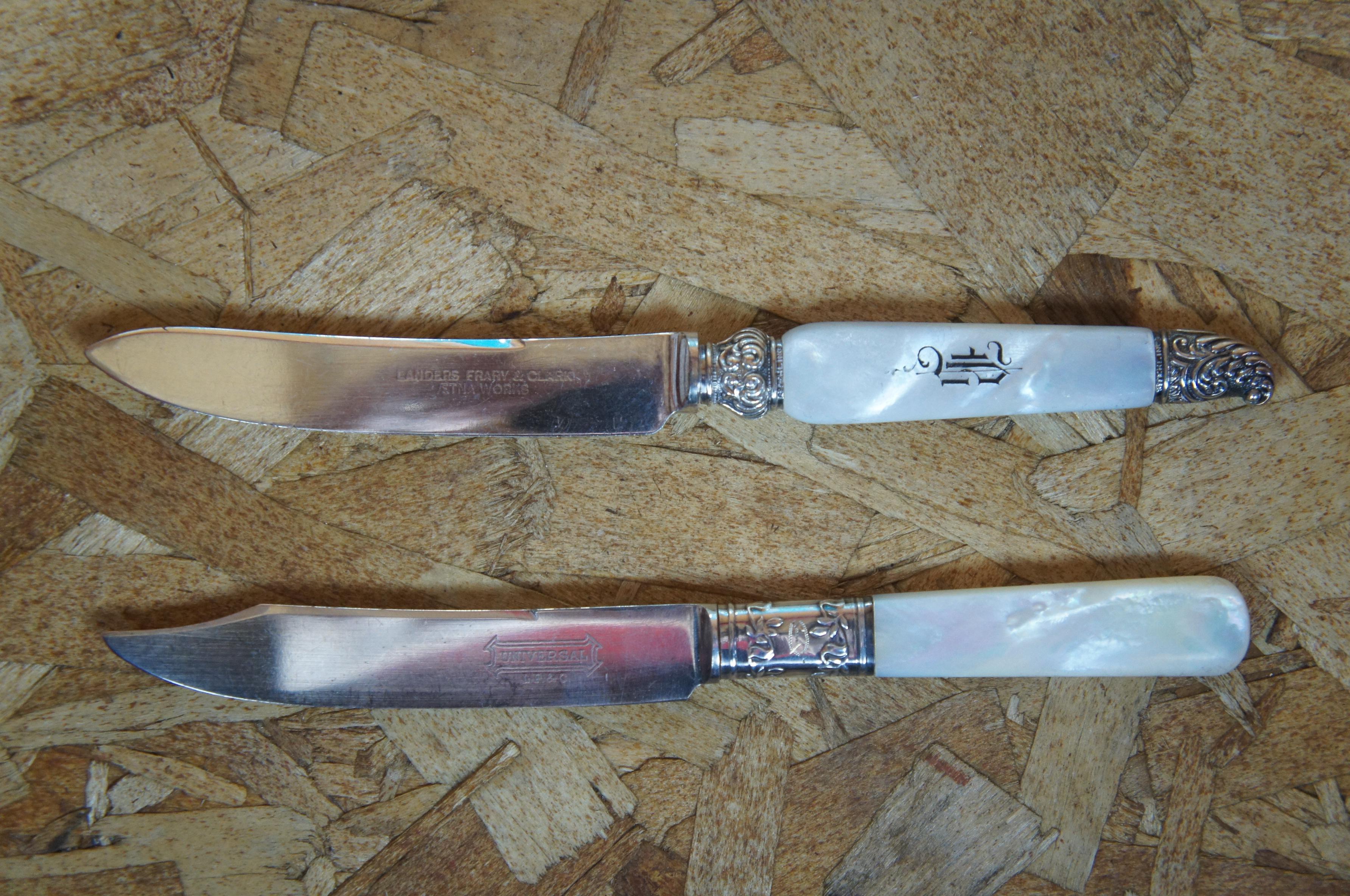 19 Pc Landers Frary & Clark Sterling Silver Mother of Pearl Flatware Knife Fork 6