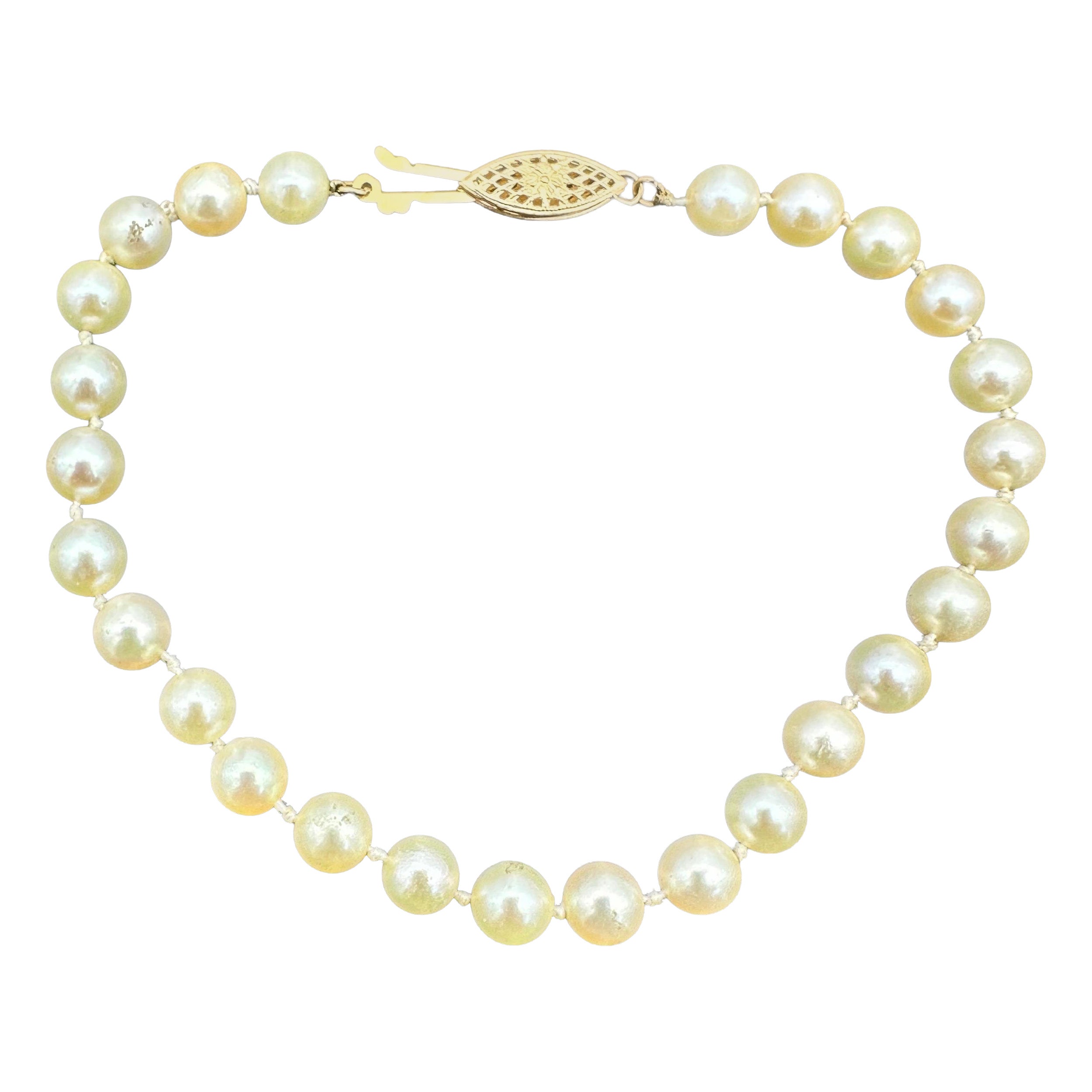 19-Zoll-Zuchtperlen-Perlenarmband mit 14-karätiger Goldschließe im Angebot