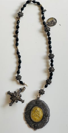 19 th Antique Silver Filigree Religious Rosary
