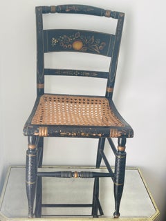 19 th c American Antique Painted Cane Chair With Silk Cushion