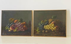 19 th c Antque Oil on Canvas Still Lives W Grapes Paintings
