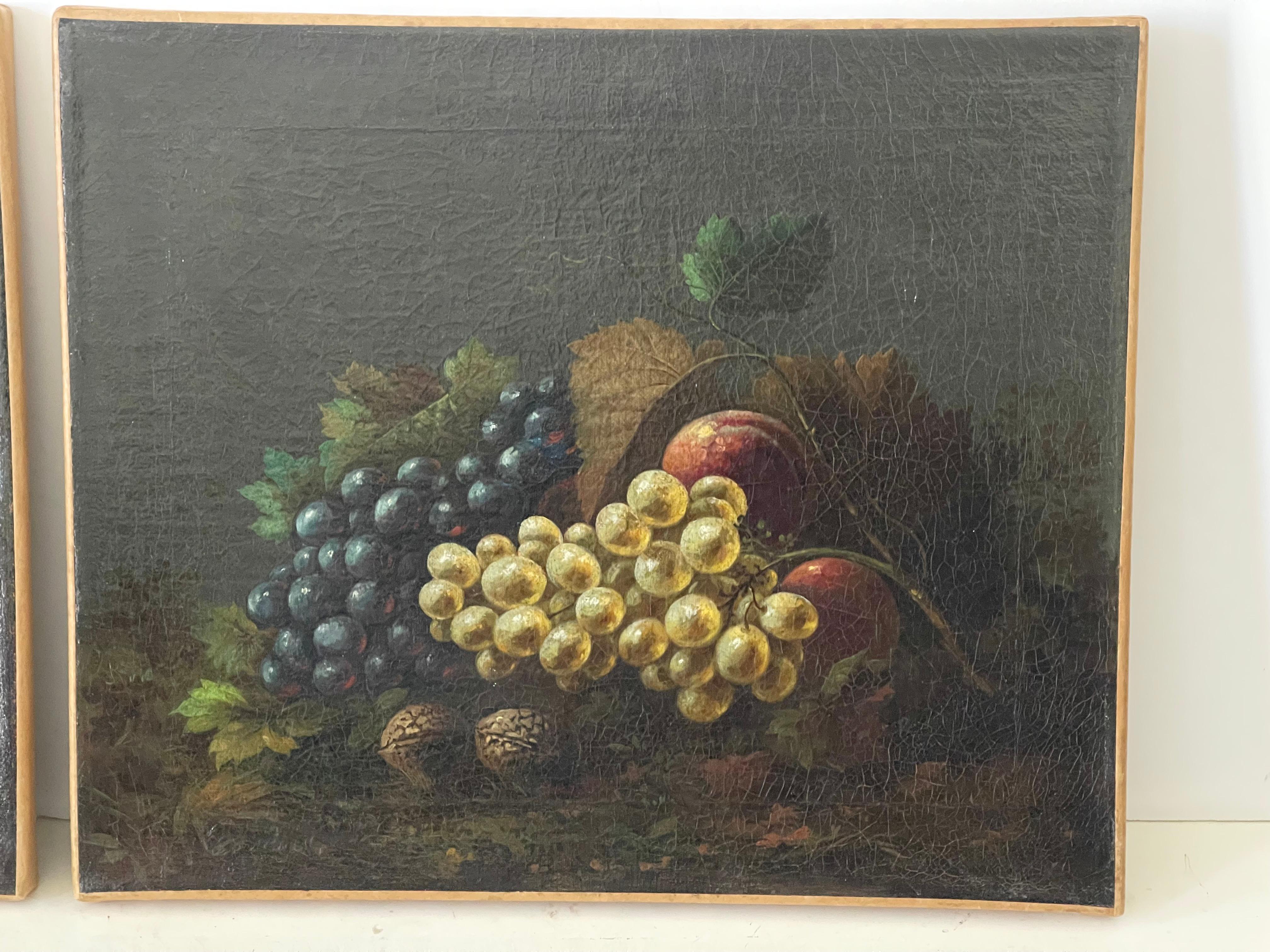 19 th c Antque Öl auf Leinwand Stillleben W Trauben Gemälde (Frühes 19. Jahrhundert) im Angebot