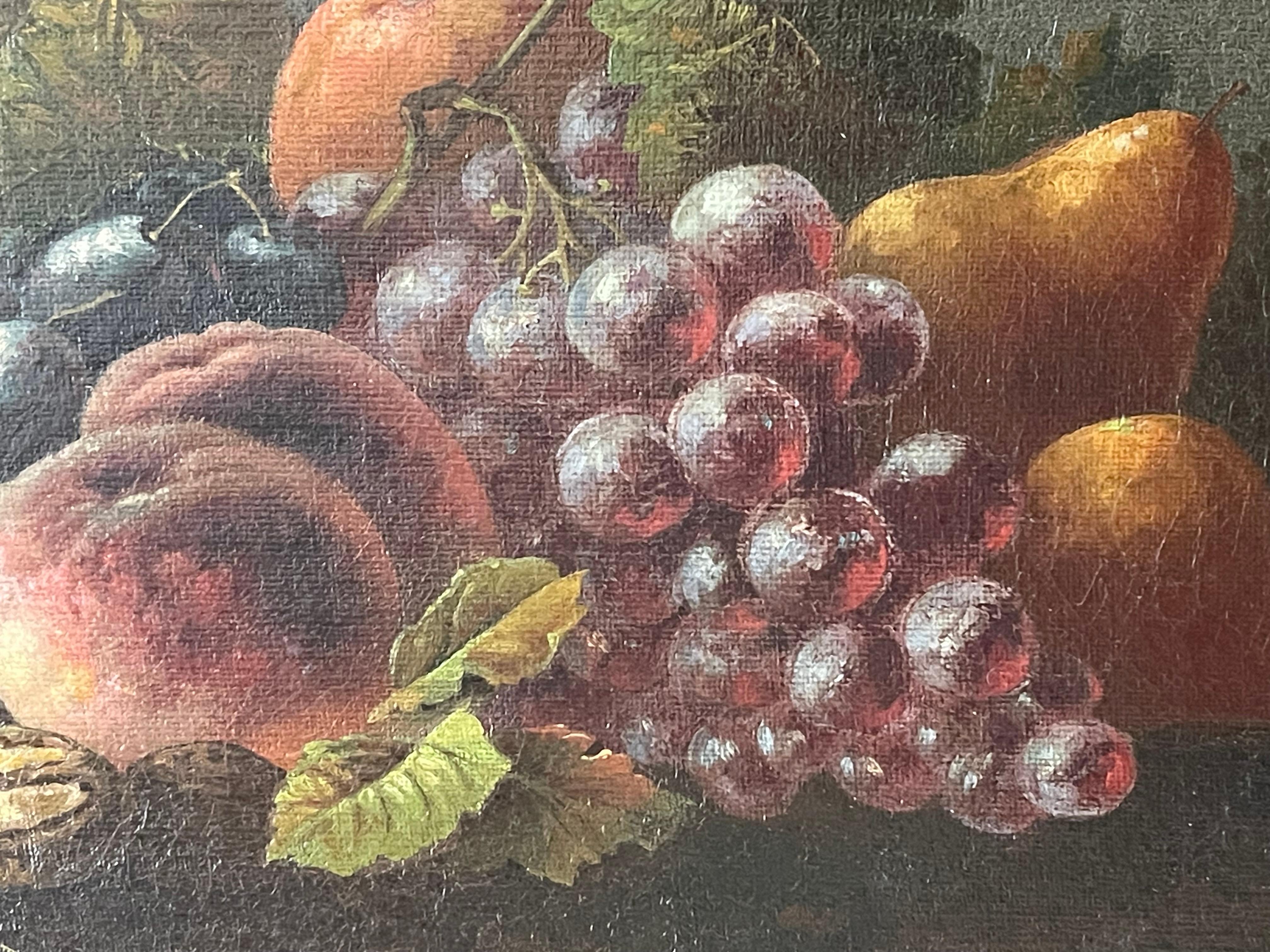 19 th c Antque Öl auf Leinwand Stillleben W Trauben Gemälde im Angebot 1