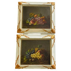 19 th c Antque Oil on Canvas Still Lives W Grapes Paintings