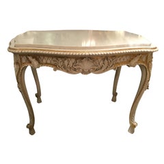 French Center Table Louis XV Style in Cream, White Paint with Gilt Trim