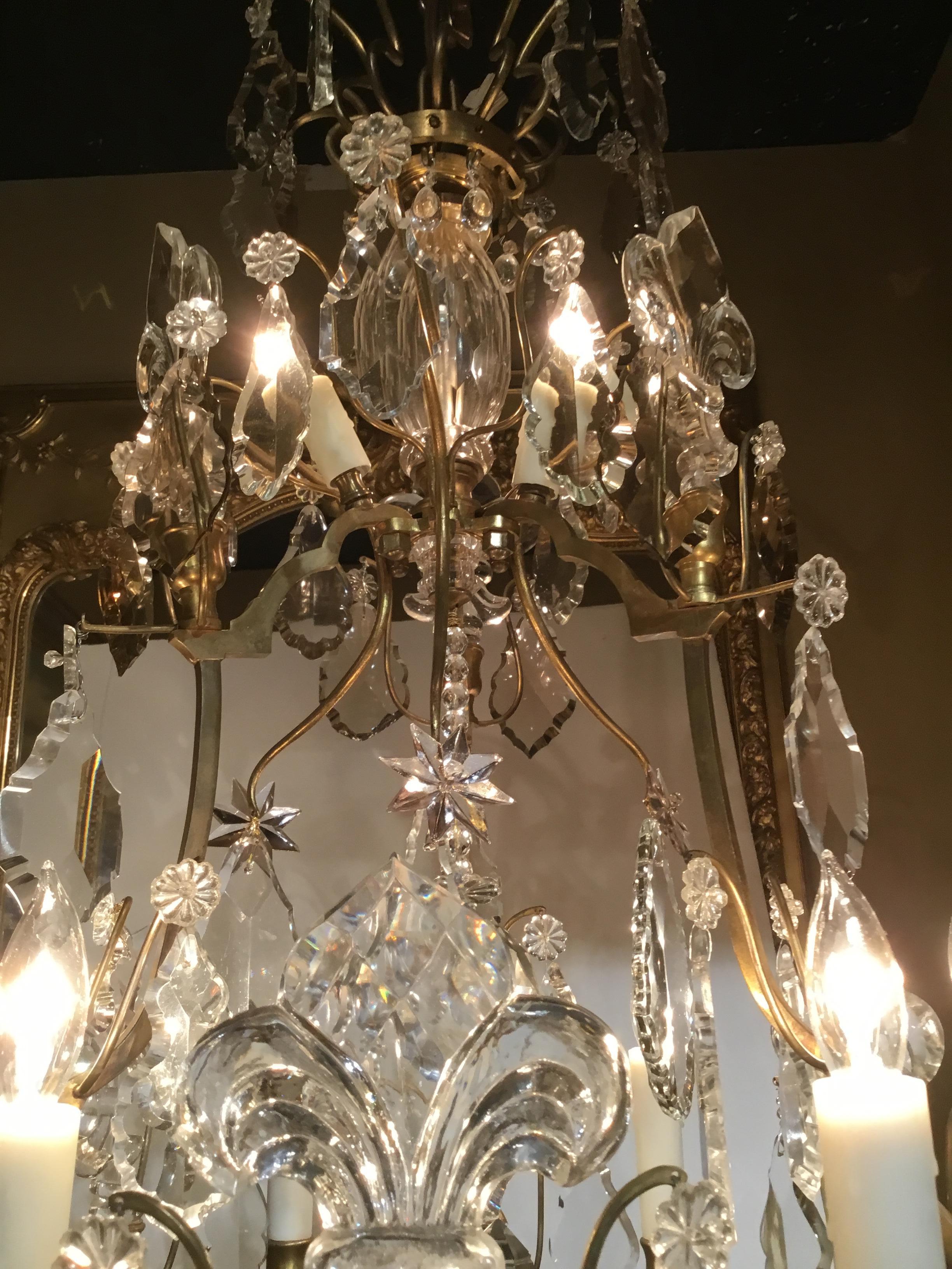 19th Century French Crystal and Gilt Bronze Chandelier with Nine Lights 1