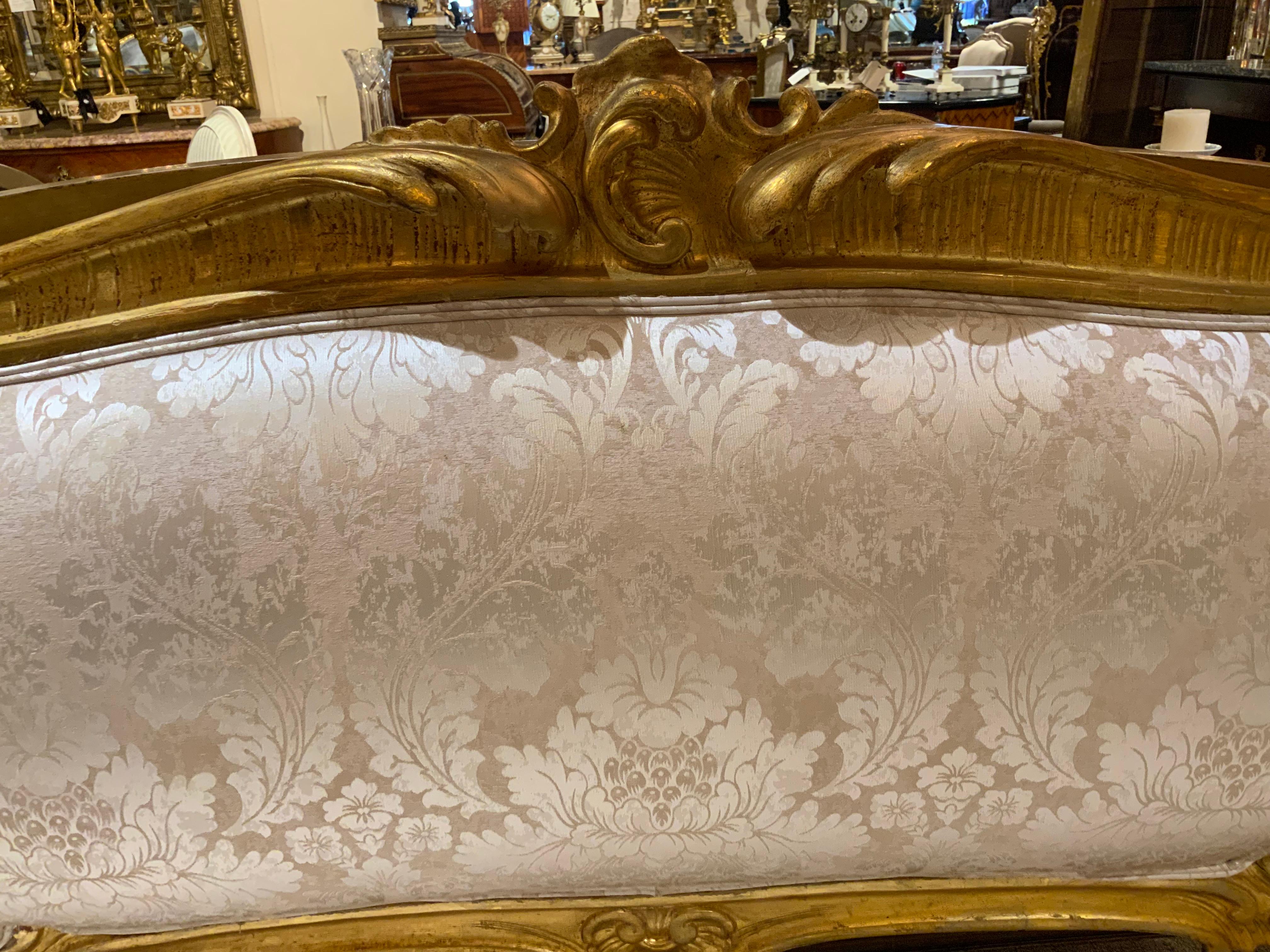 19th Century 19 th c. Giltwood settee Louis XV with cream upholstery For Sale