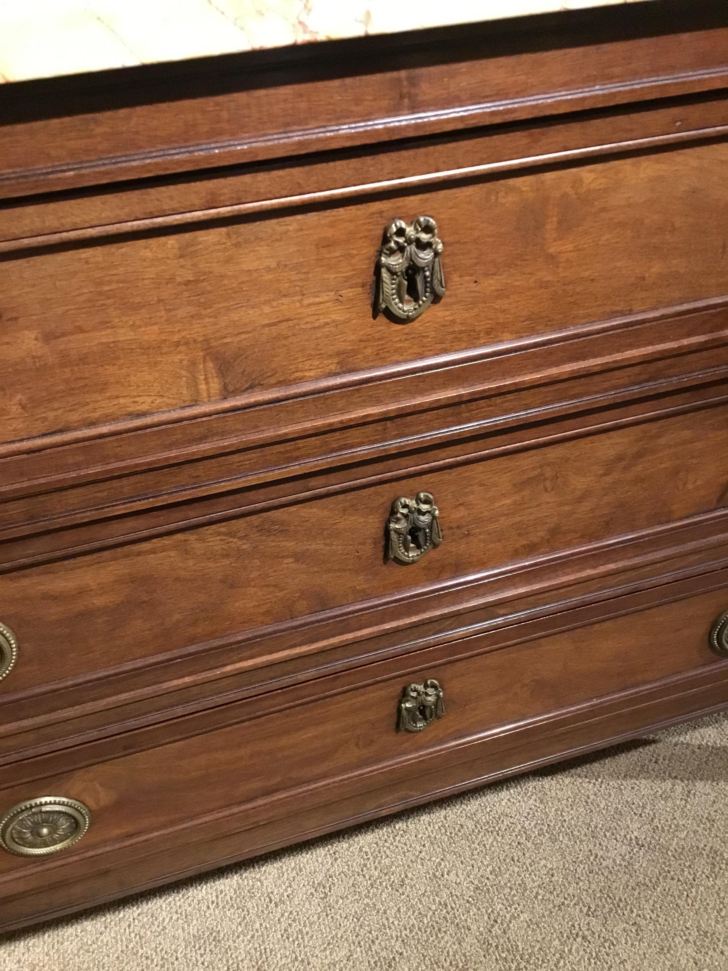 19th Century, Louis XVI Style Walnut Commode/Chest Three Drawers, Marble Top 5