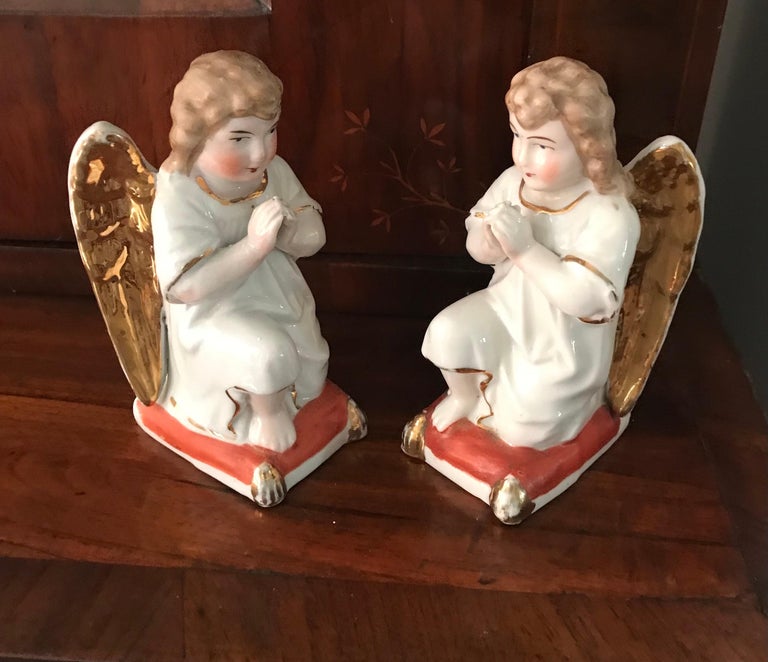 19th C Pair of Porcelain Angels Figurines For Sale at 1stDibs