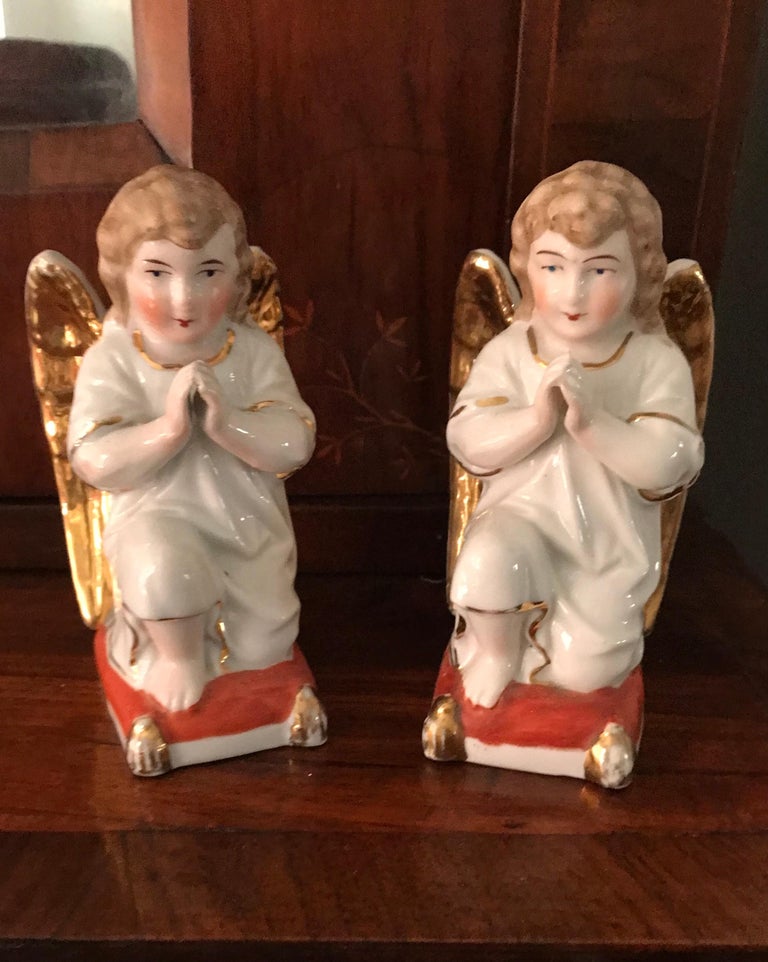 19th C Pair of Porcelain Angels Figurines For Sale at 1stDibs