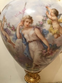 19th Century Sèvres Porcelain Urn, Palace Size in Pale Blues and Pastel Hues