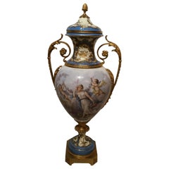 19th Century Sèvres Porcelain Urn, Palace Size in Pale Blues and Pastel Hues