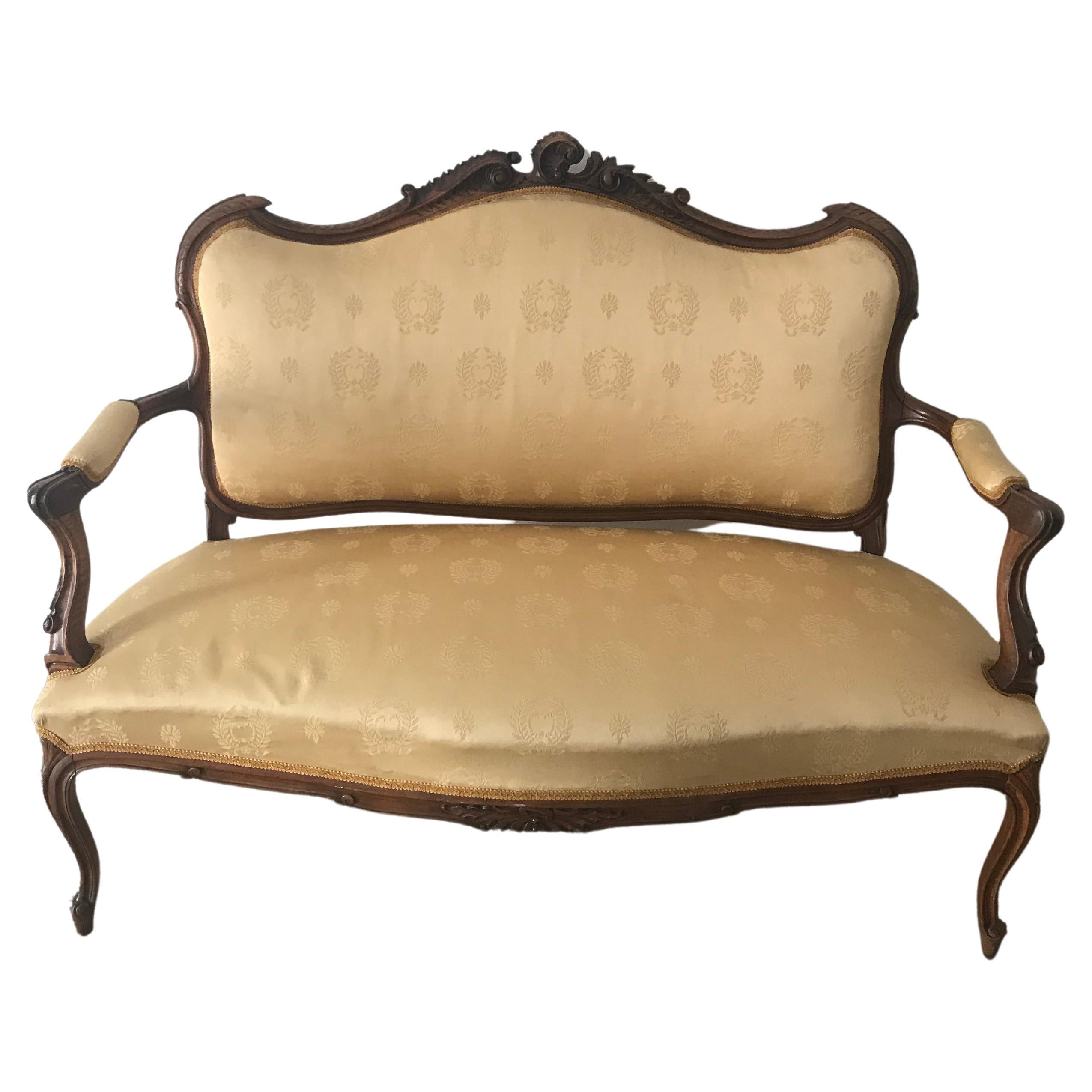 19th Century Antique French Louis XVI Sofa Settee Carved Walnut For Sale