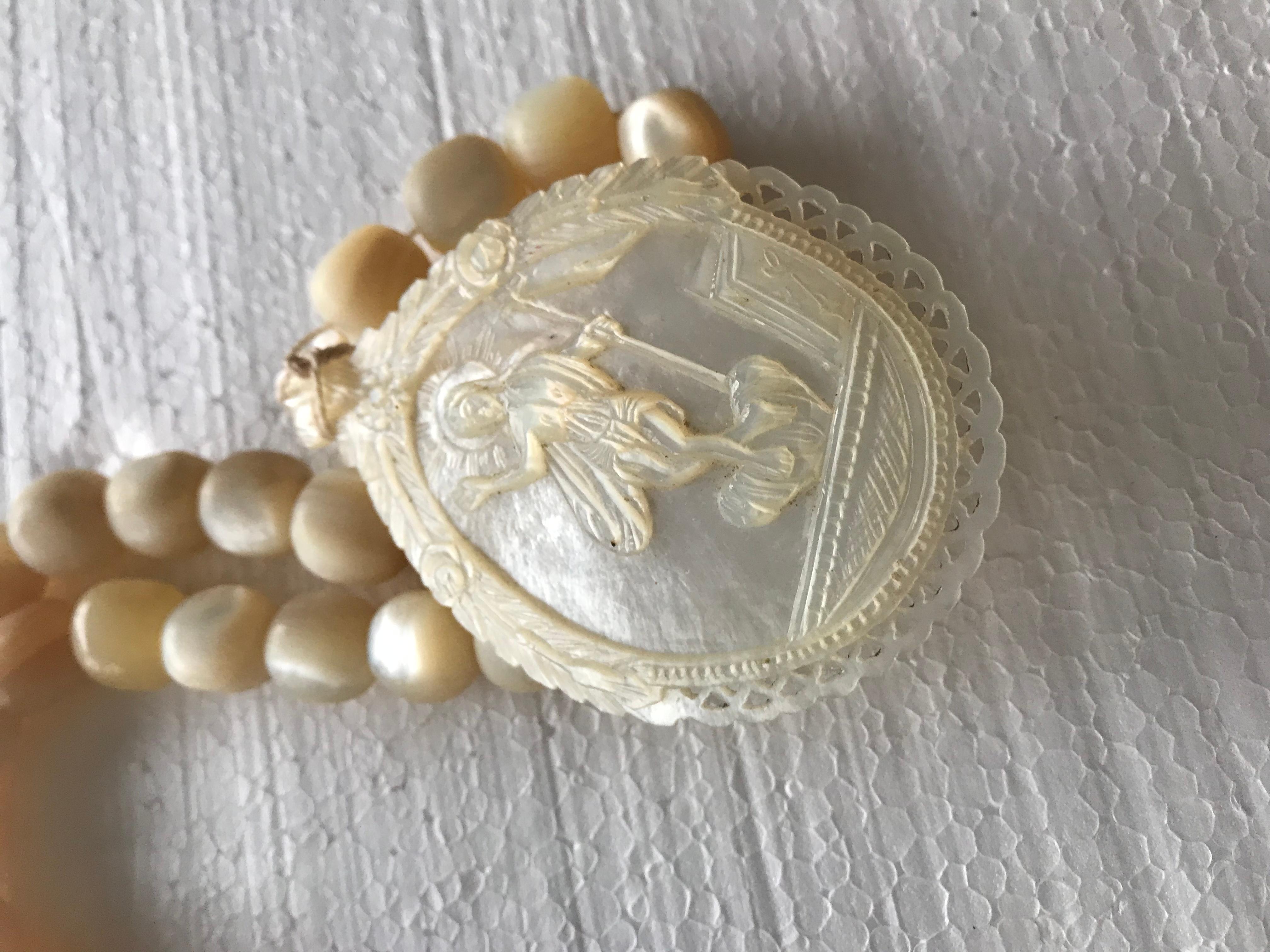 19th Century Antique Mother of Pearl Religious Beads with Medallion 2