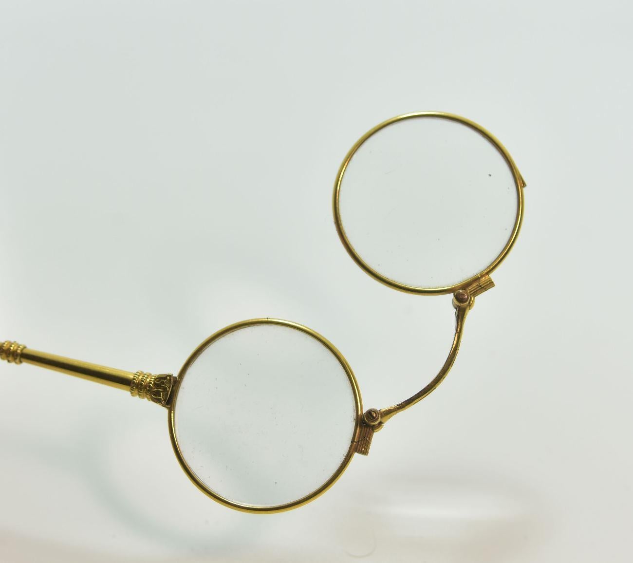 19th Century Binocle or Face to Hand in Gold In Good Condition For Sale In Marseille, FR