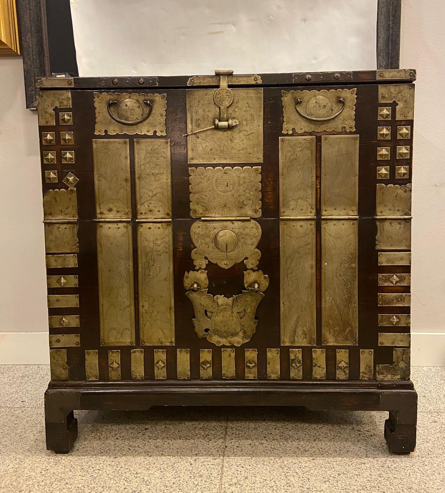 19th Century Black Korean Cabinet, Chest, Brass, Handles, Black Wood 12