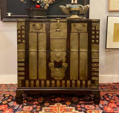 19th Century Black Korean Cabinet, Chest, Brass, Handles, Black Wood