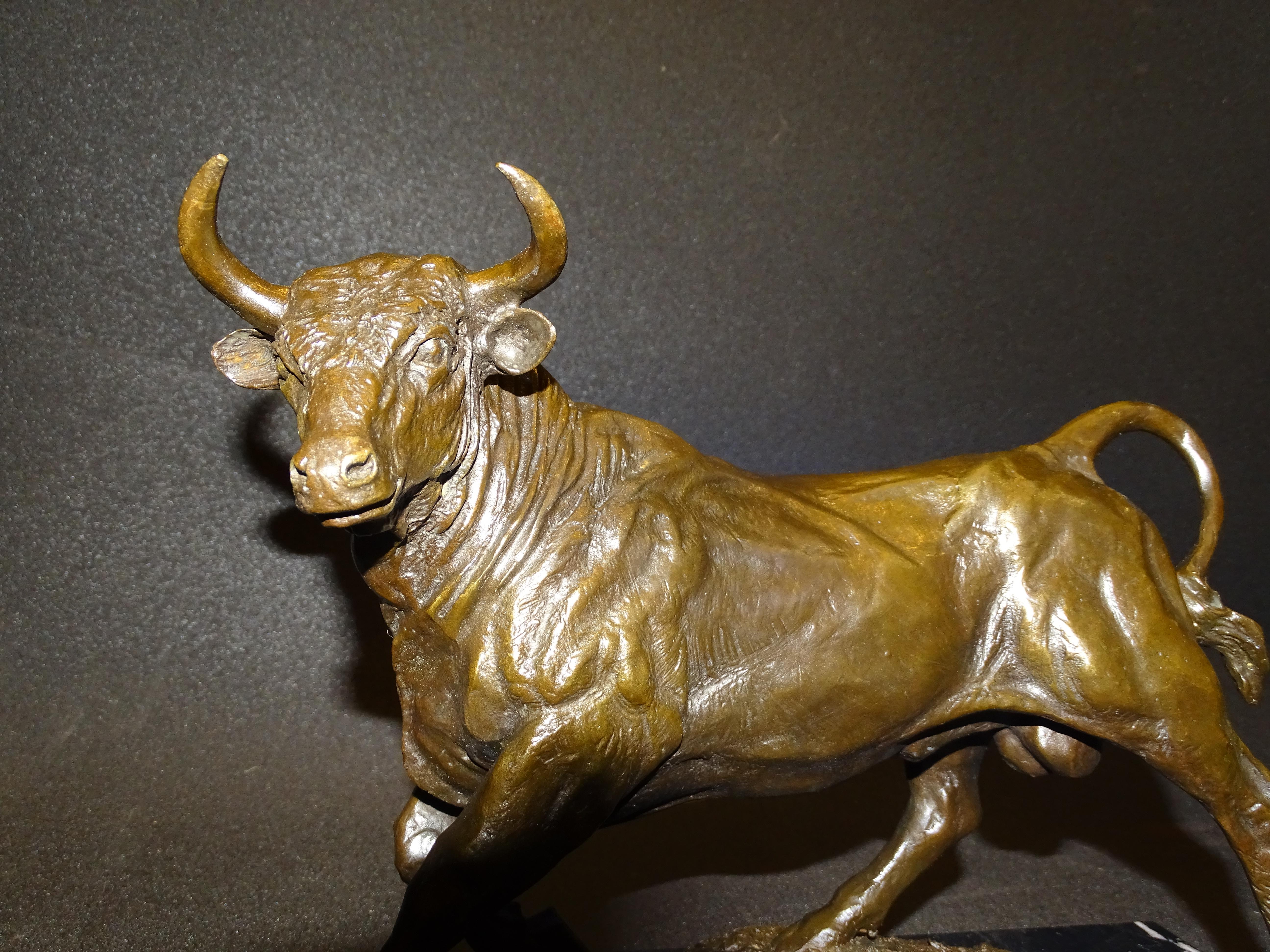 19th Century Bronze Bull, Animal Sculpture by Barye, Signed 3