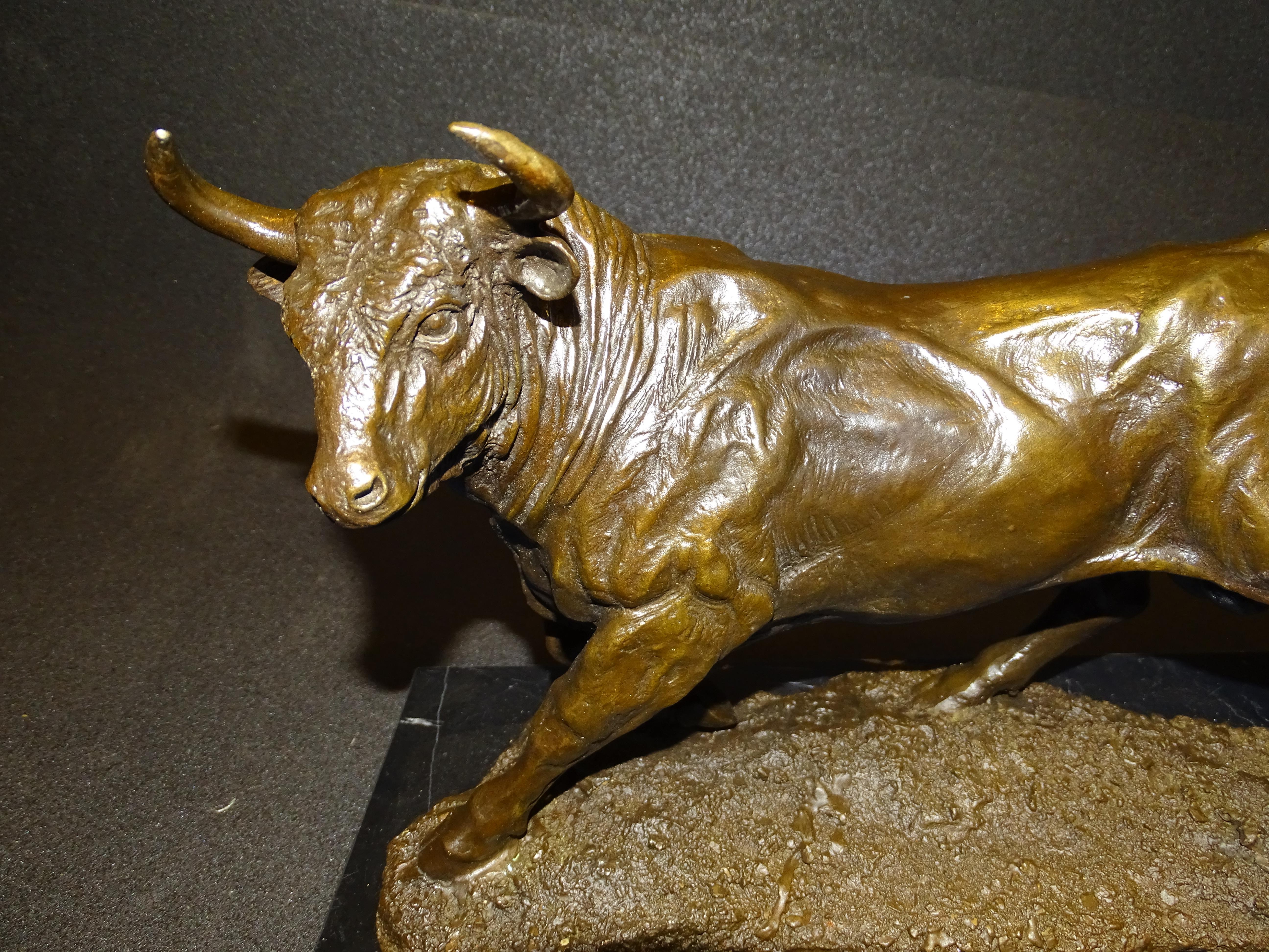 19th Century Bronze Bull, Animal Sculpture by Barye, Signed 4