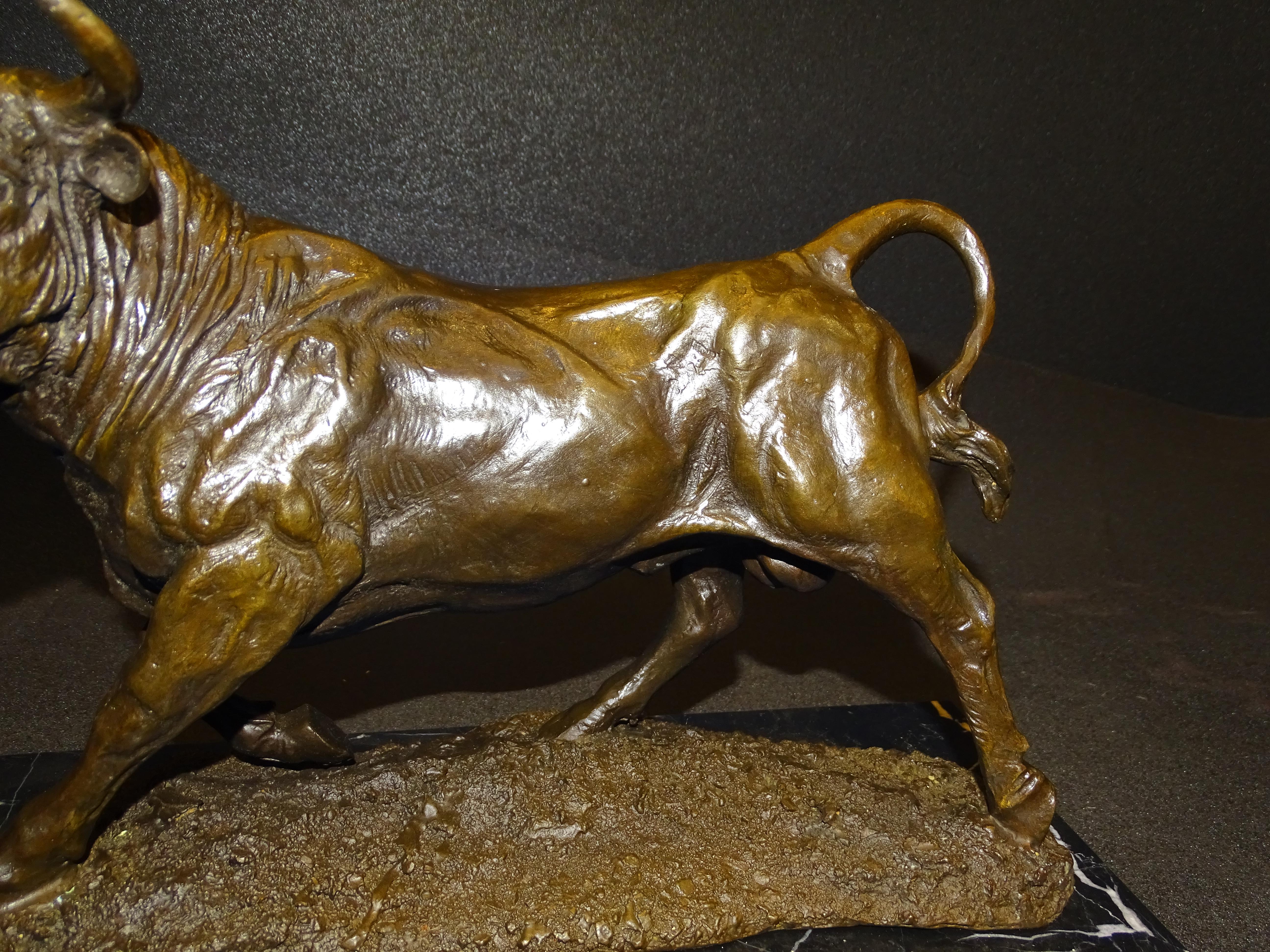 19th Century Bronze Bull, Animal Sculpture by Barye, Signed 6