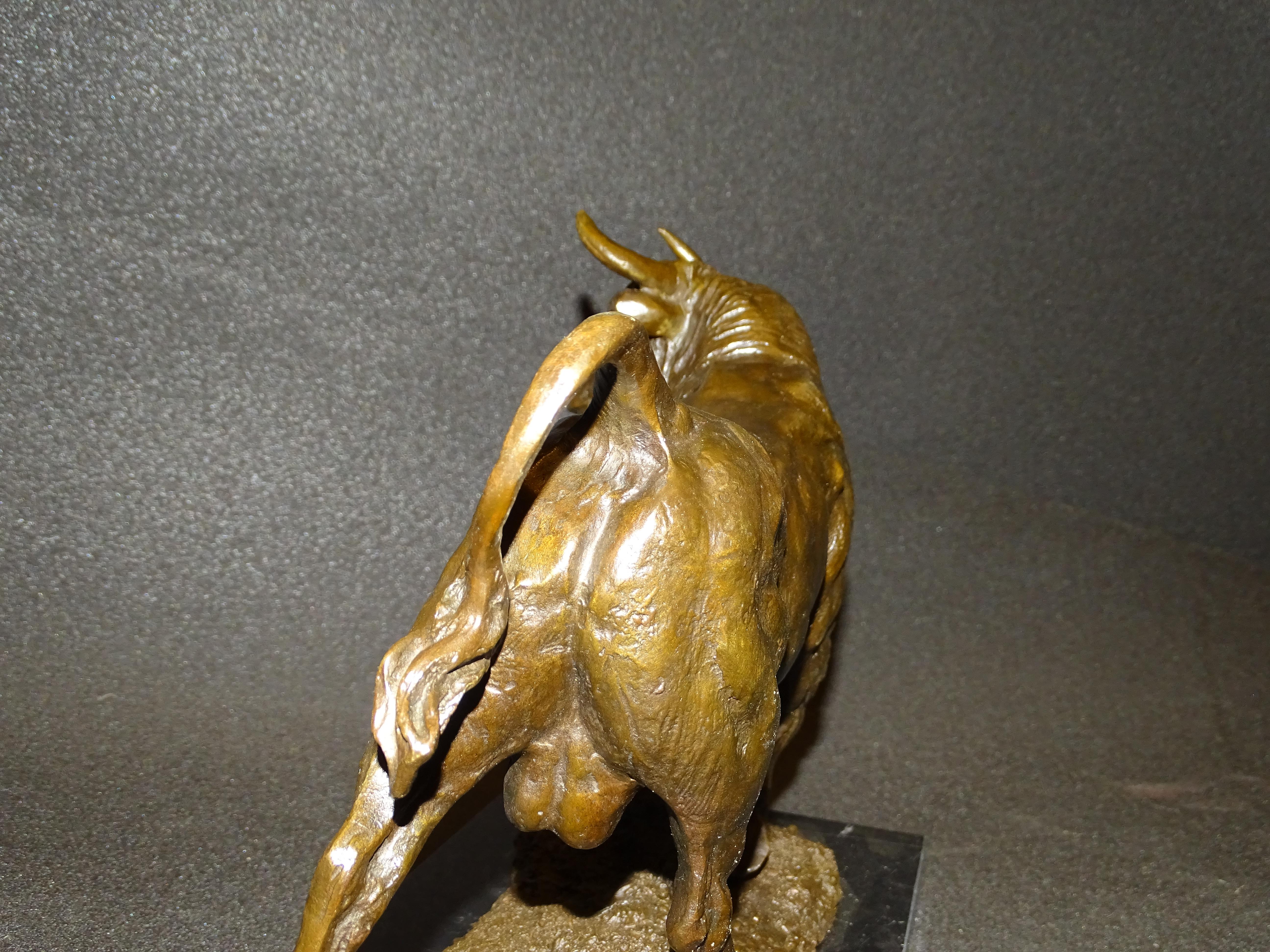 19th Century Bronze Bull, Animal Sculpture by Barye, Signed 9