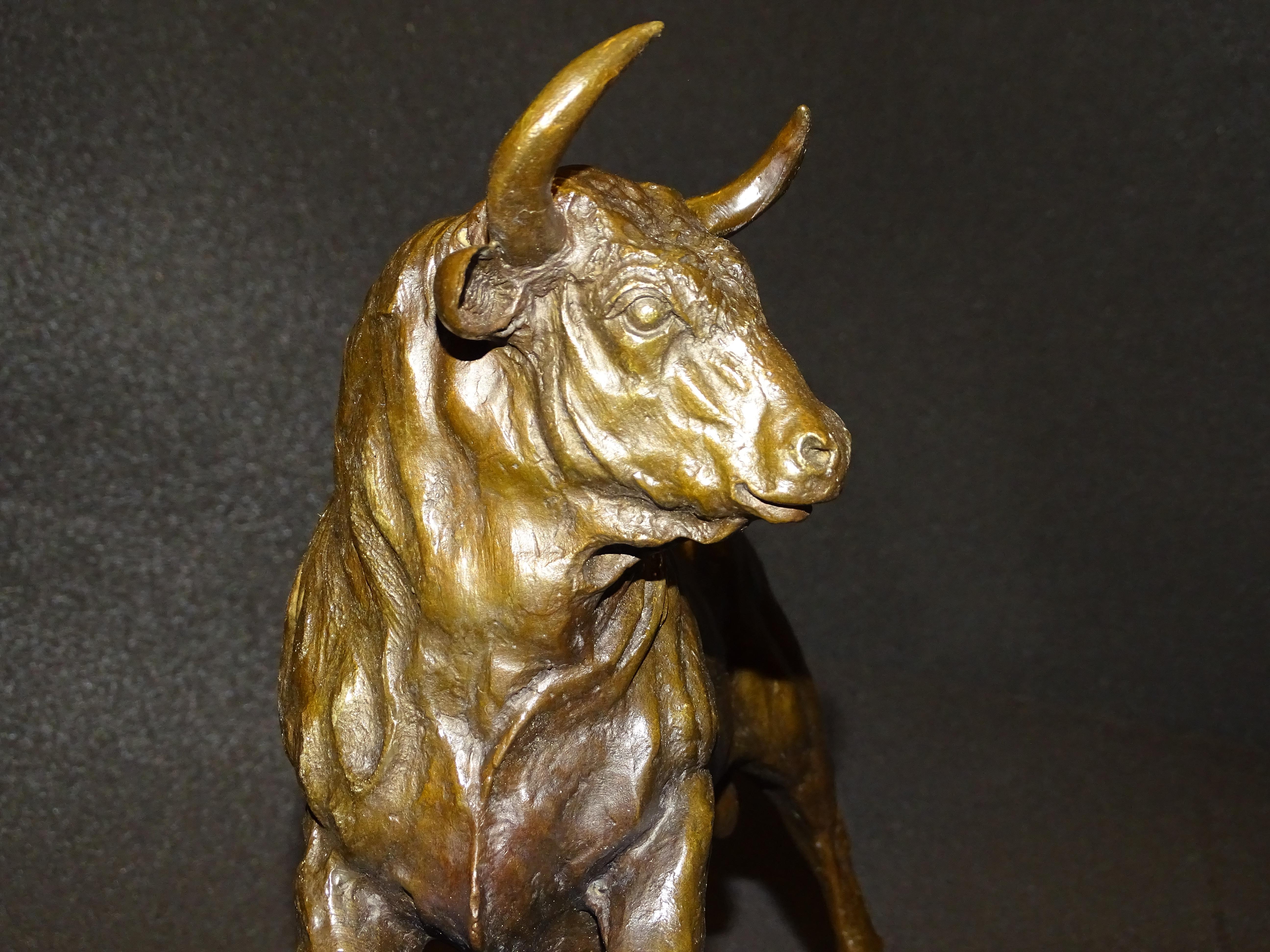 19th Century Bronze Bull, Animal Sculpture by Barye, Signed 11