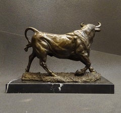 19th Century Bronze Bull, Animal Sculpture by Barye, Signed