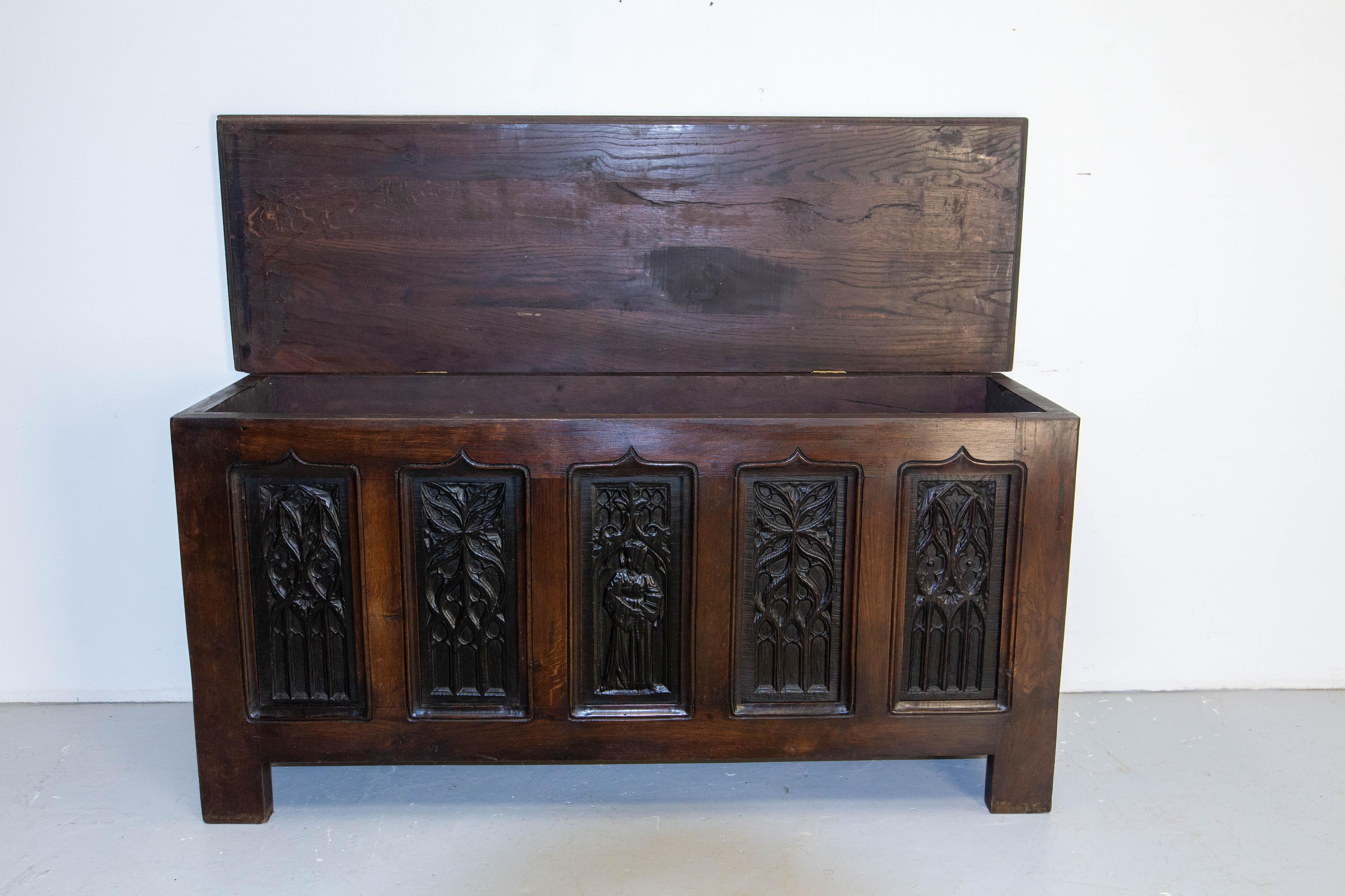 19 th Century Chest or Coffer Gothic Carved Oak, French 7