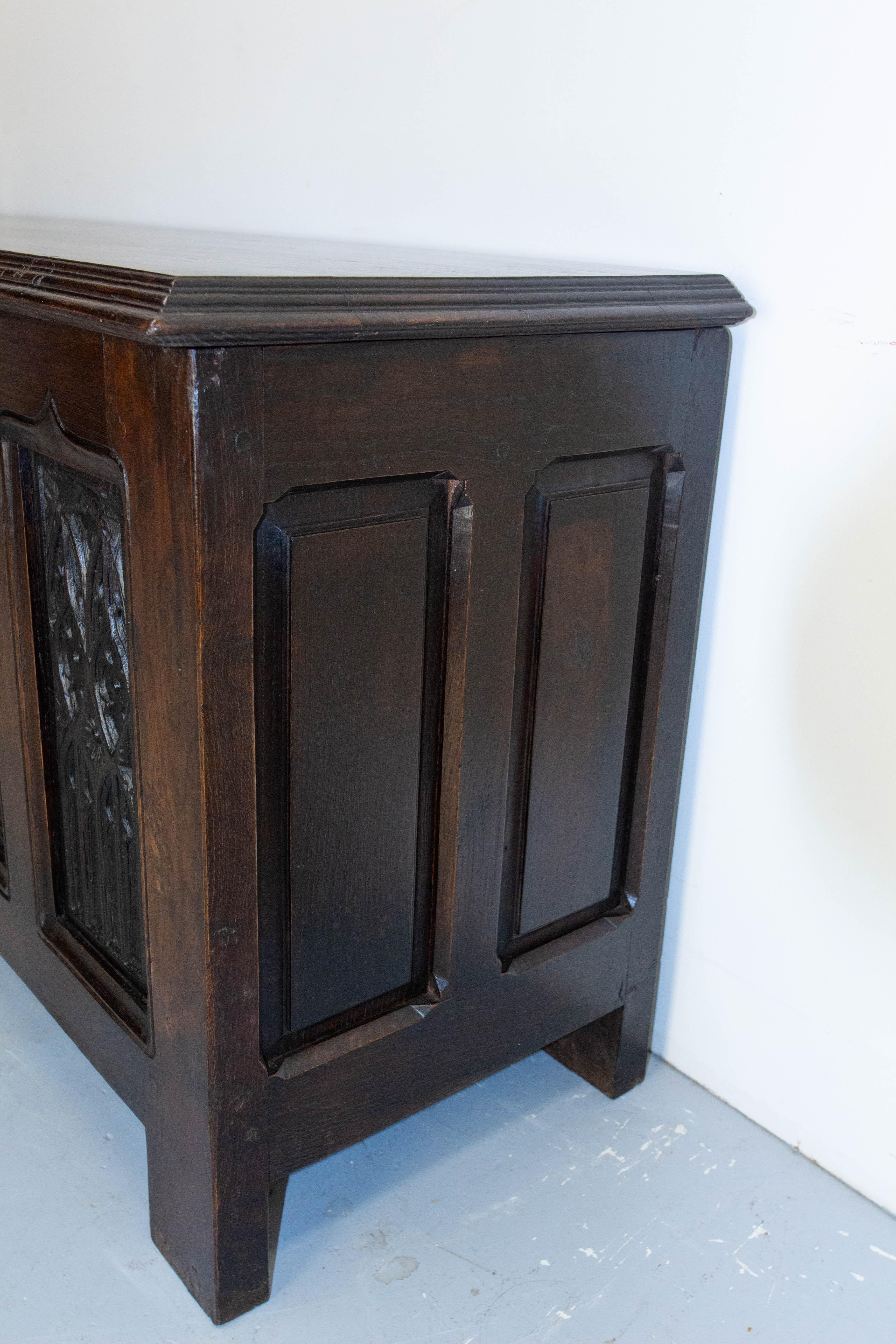 19 th Century Chest or Coffer Gothic Carved Oak, French 1