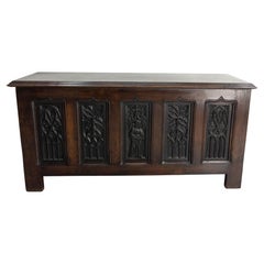 19 th Century Chest or Coffer Gothic Carved Oak, French