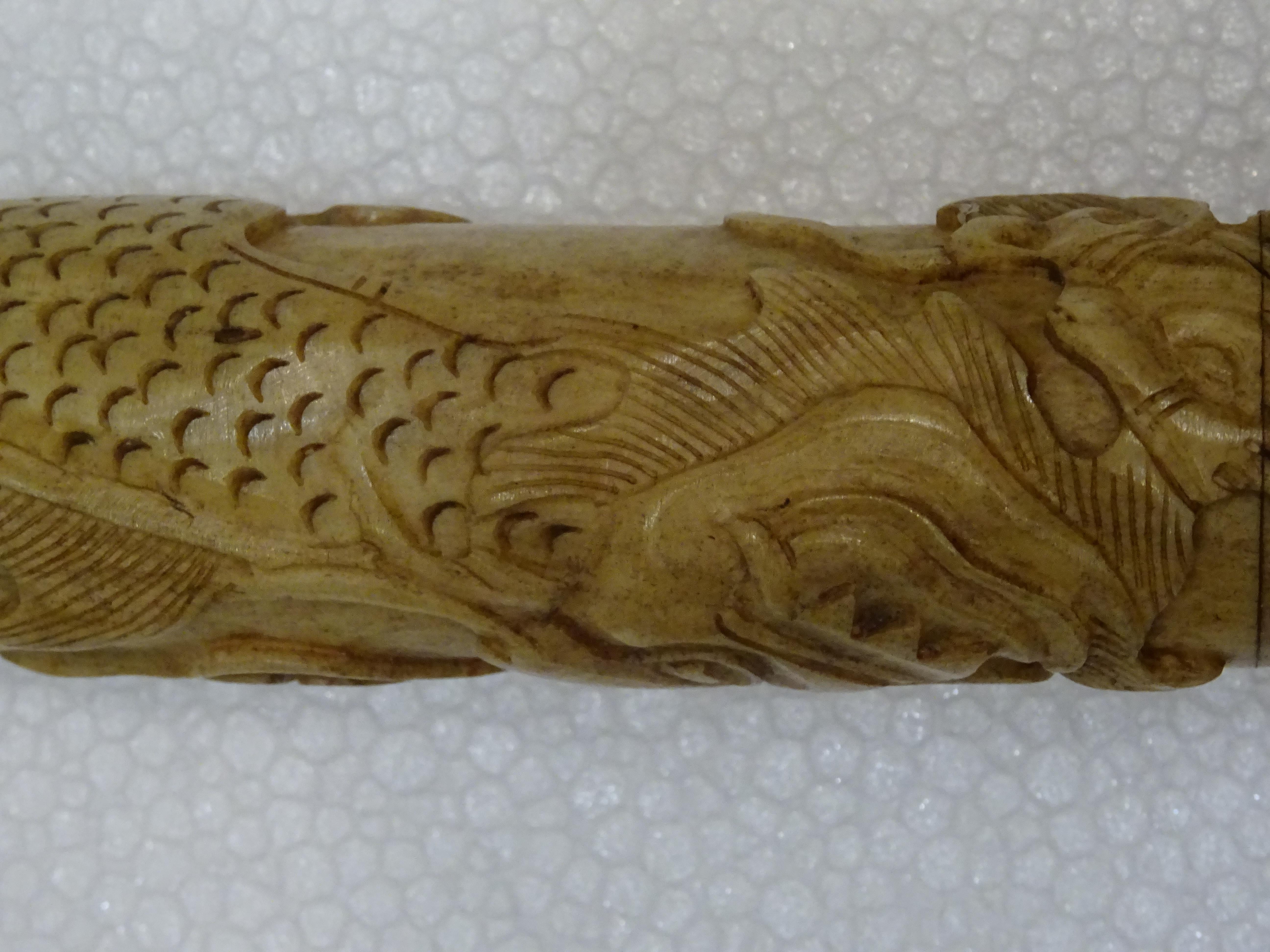 19th Century Chinese Carved Bone and Horsehair Brush 9