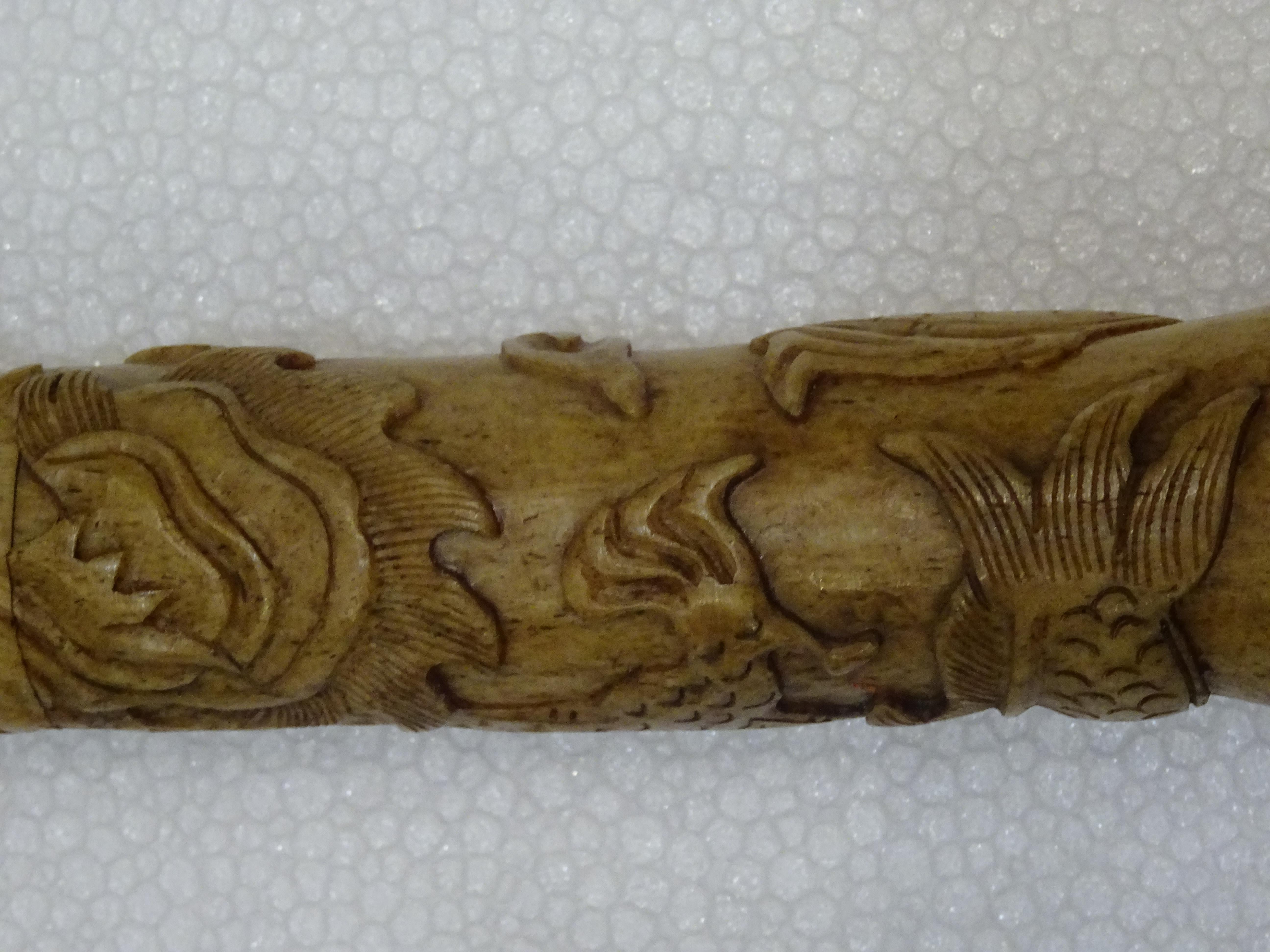 19th Century Chinese Carved Bone and Horsehair Brush 10