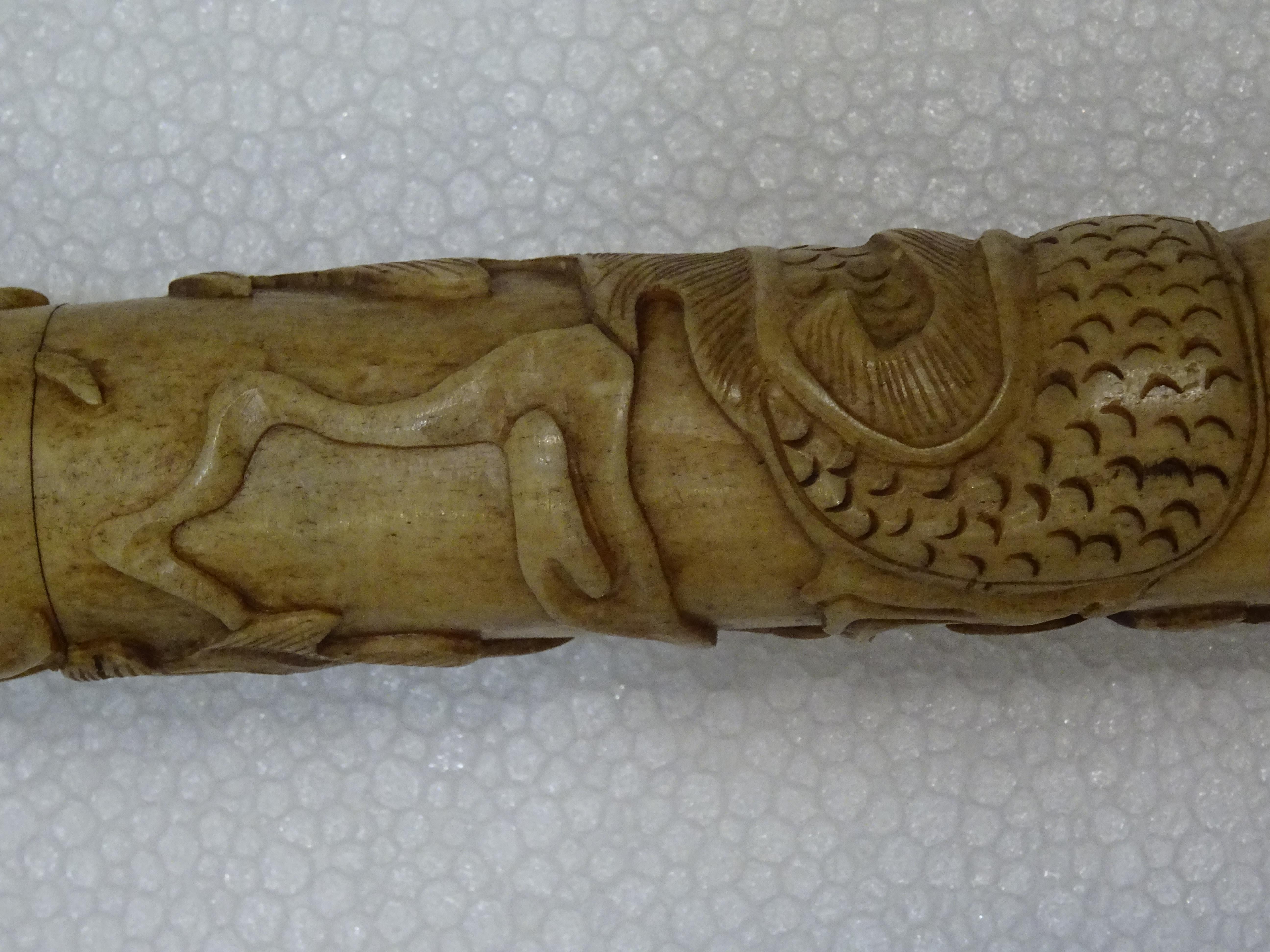 19th Century Chinese Carved Bone and Horsehair Brush 12