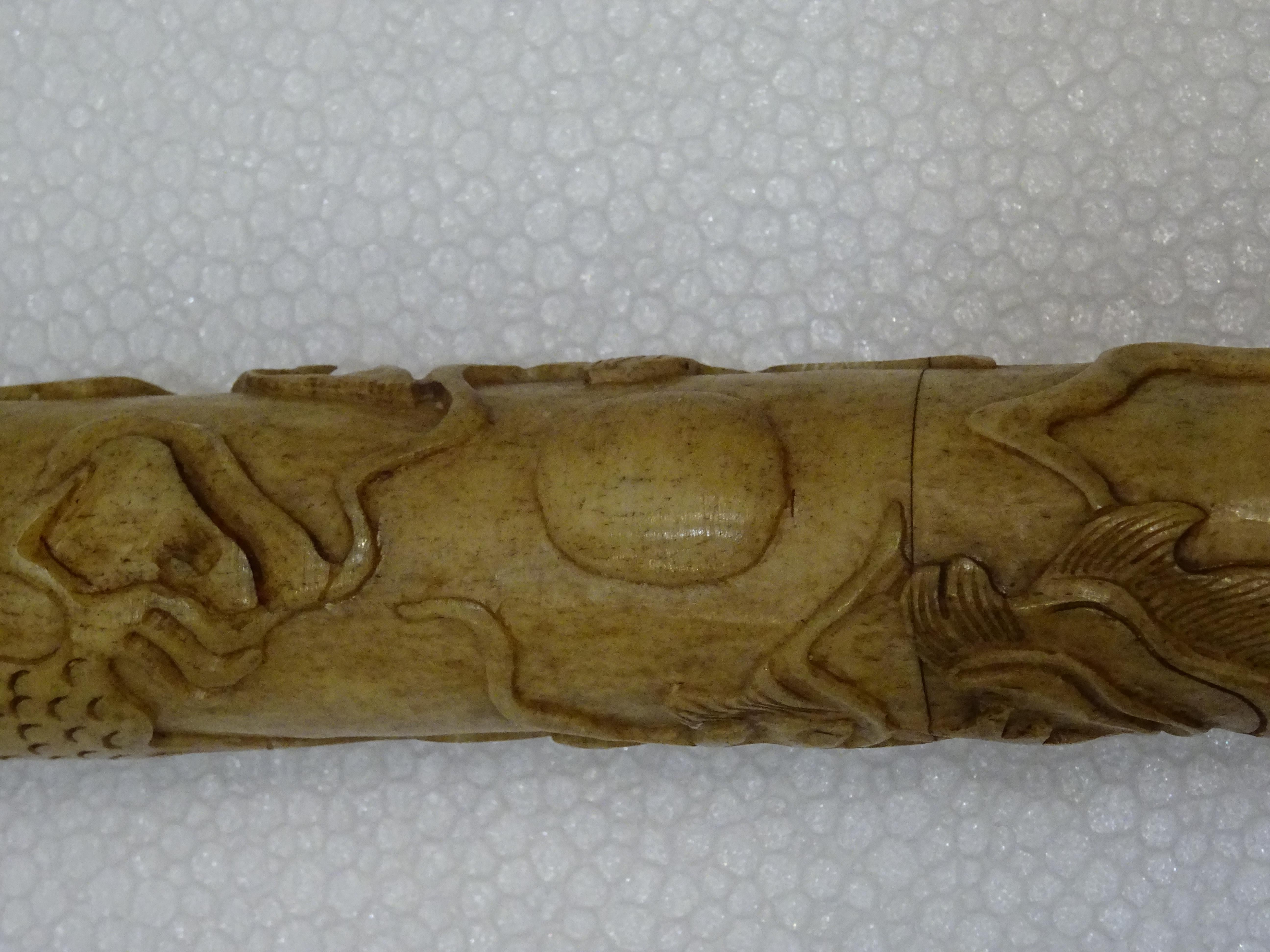 19th Century Chinese Carved Bone and Horsehair Brush 13