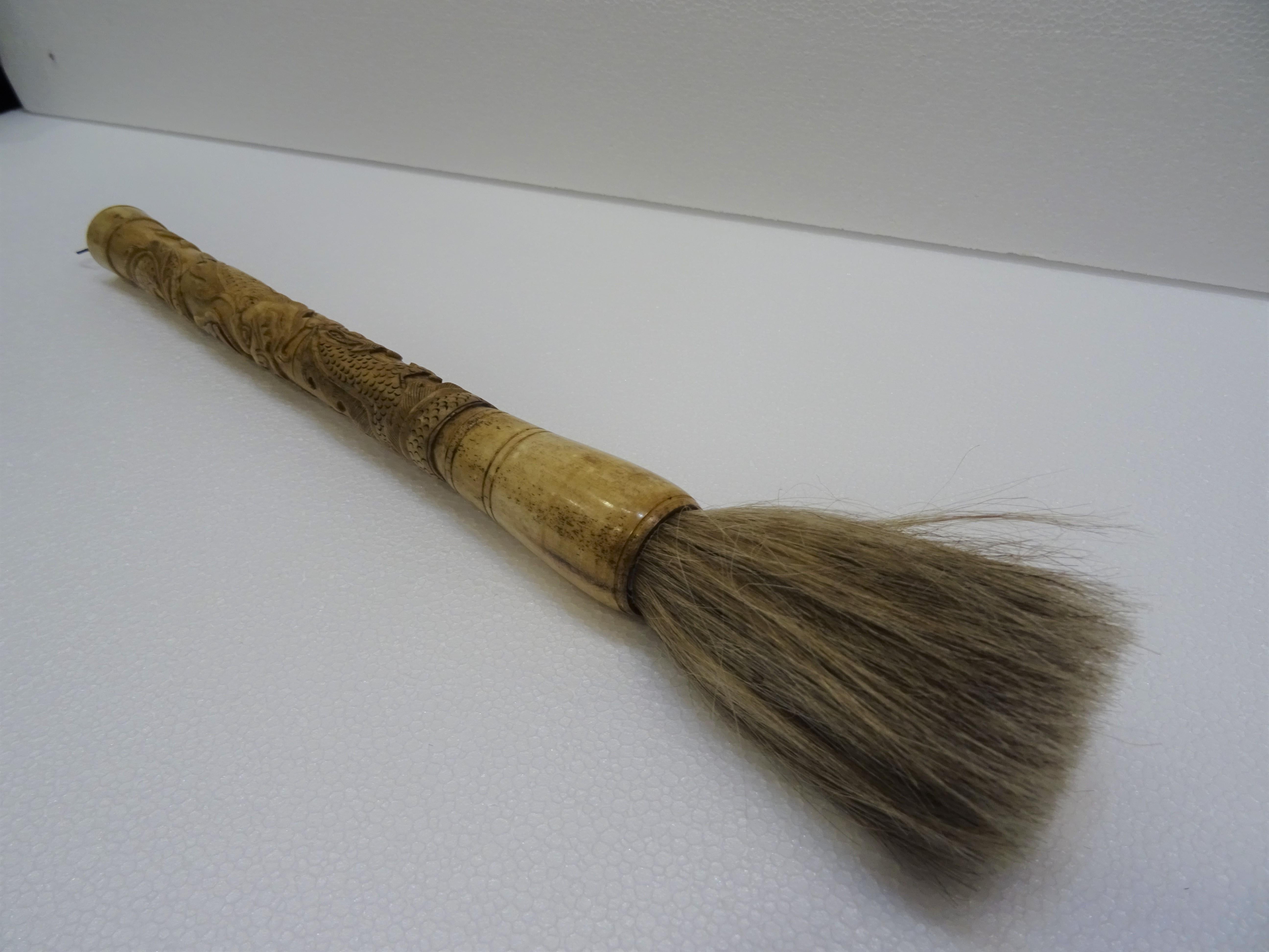 Chinese Export 19th Century Chinese Carved Bone and Horsehair Brush