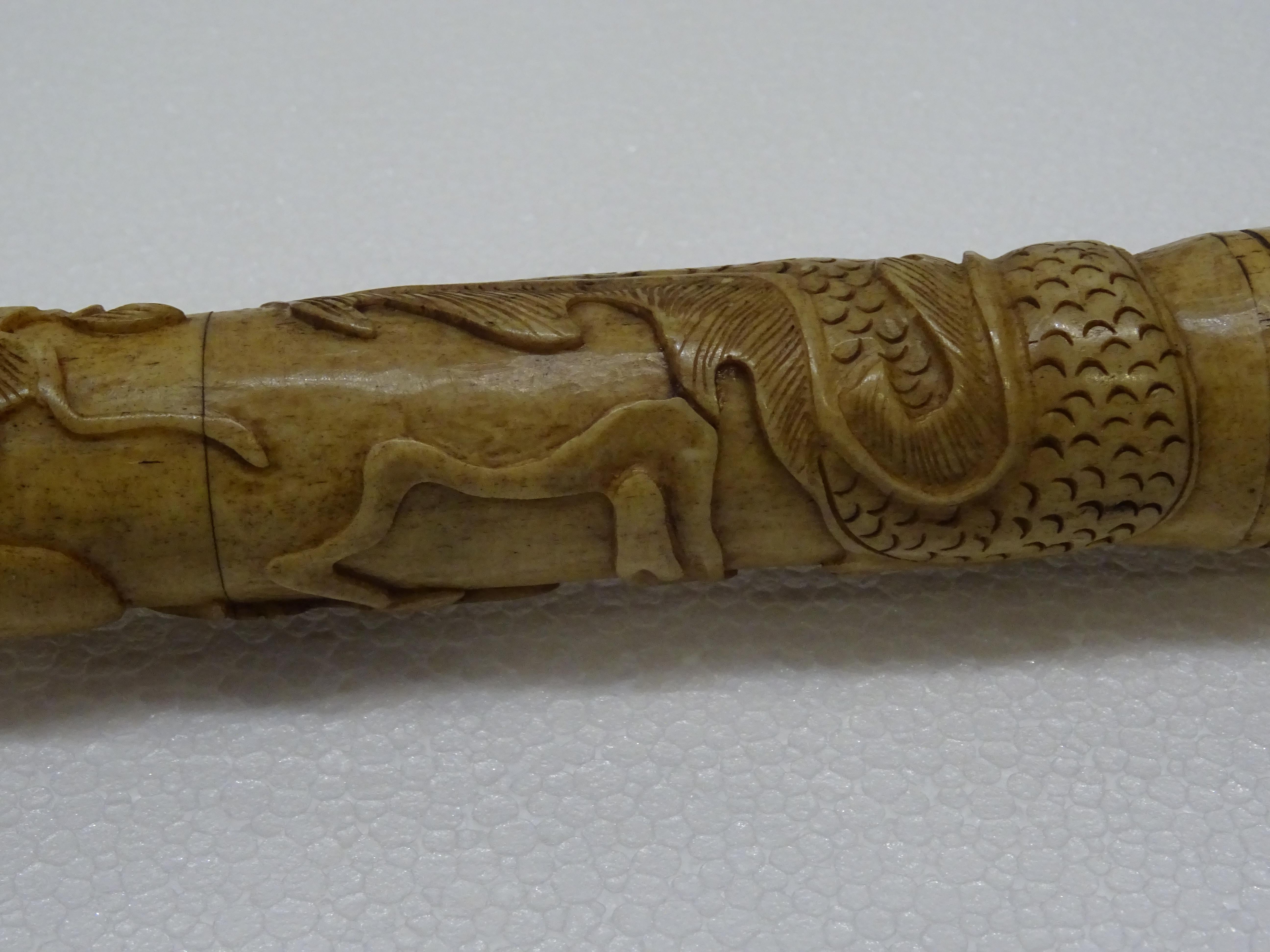 19th Century Chinese Carved Bone and Horsehair Brush 4