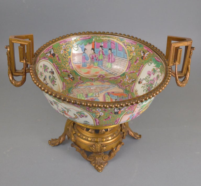 19th Century Chinese Gilt Bronze-Mounted Canton Porcelain Bowl at 1stDibs