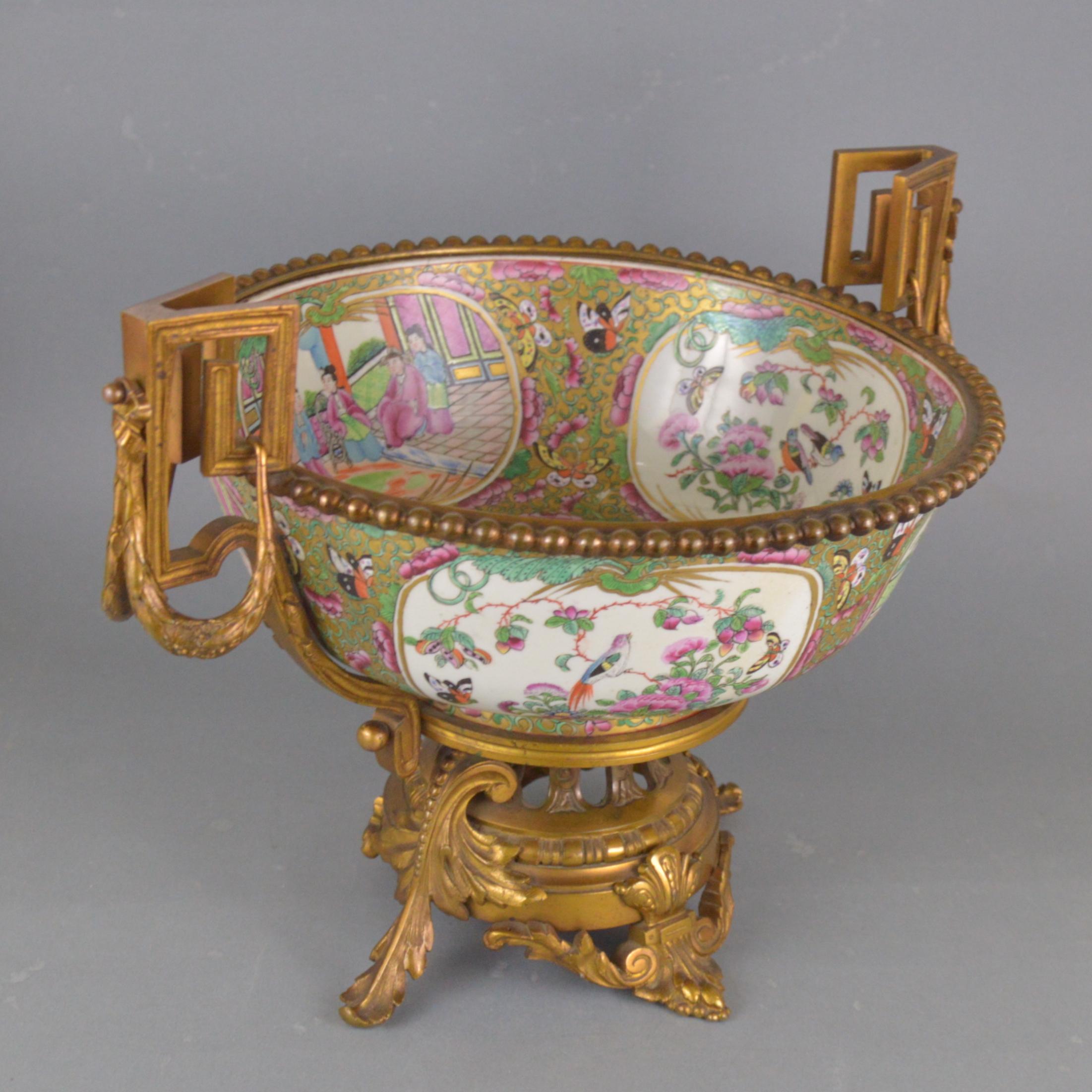 19th Century Chinese Gilt Bronze-Mounted Canton Porcelain Bowl (Emailliert)