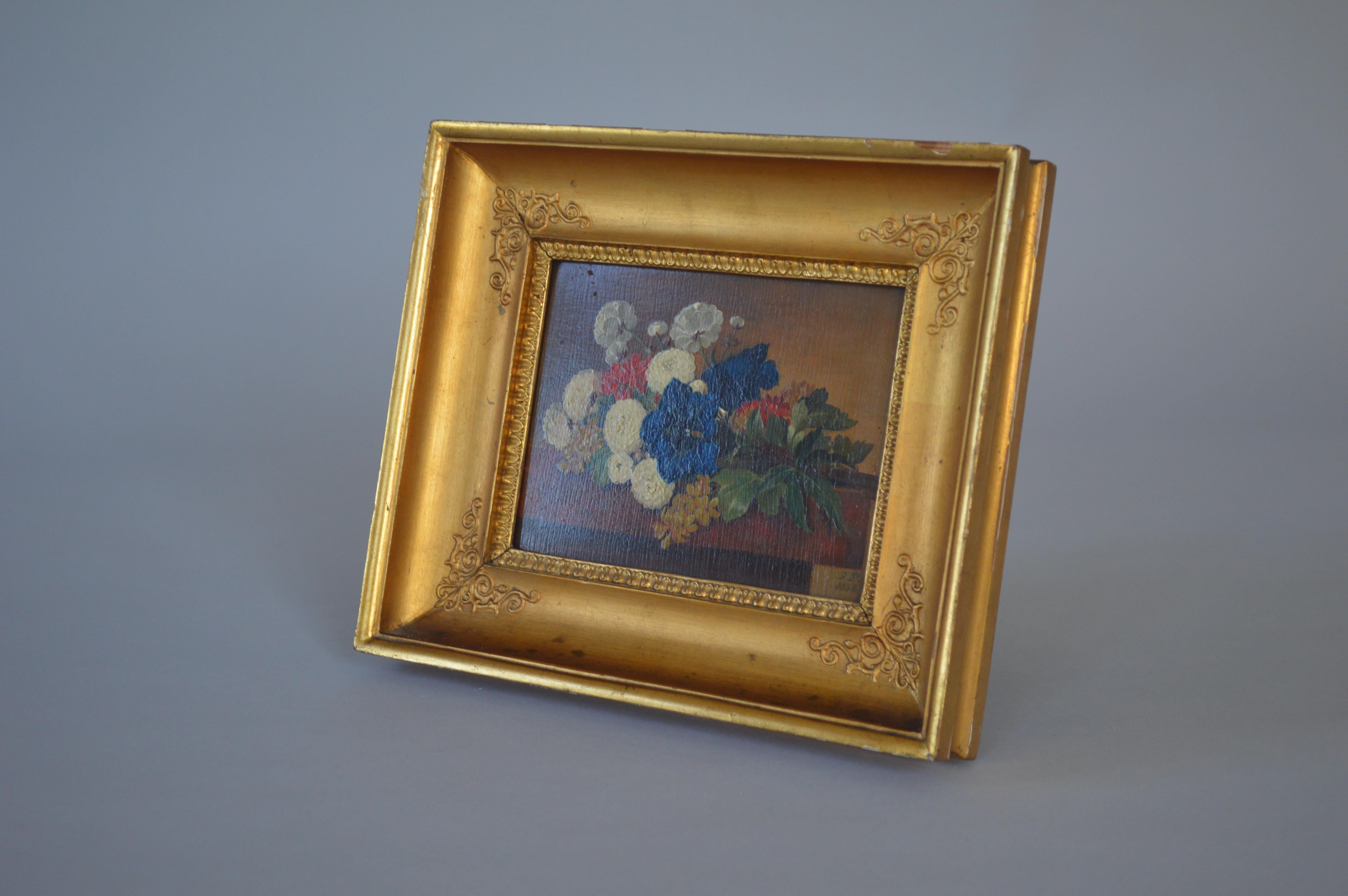 Small flower painting - oil on mahogany - Danish golden age.