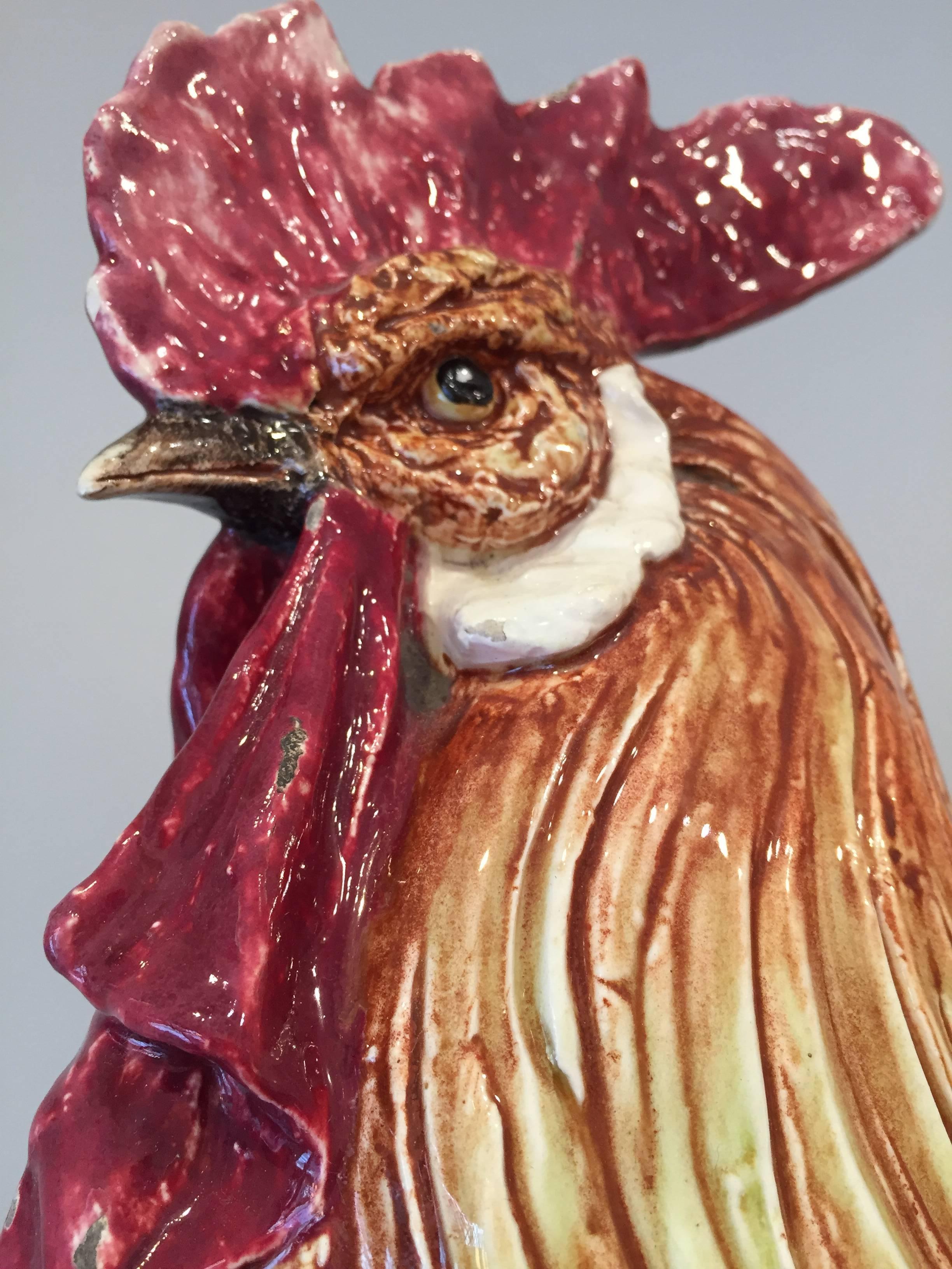 19th Century French Barbotine Cock Vase In Good Condition In Biarritz, FR