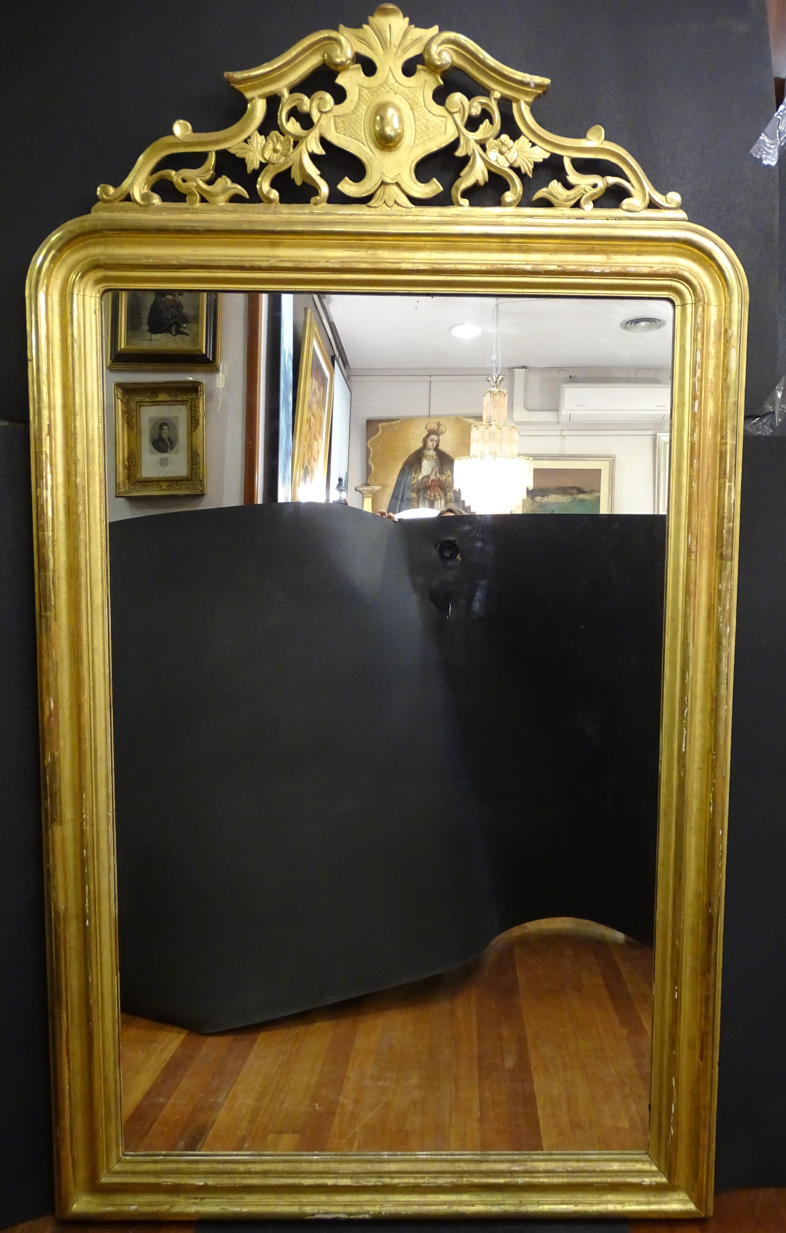 Hand-Carved 19th Century French Mirror Trumeaumirror, Gild and Carved Wood